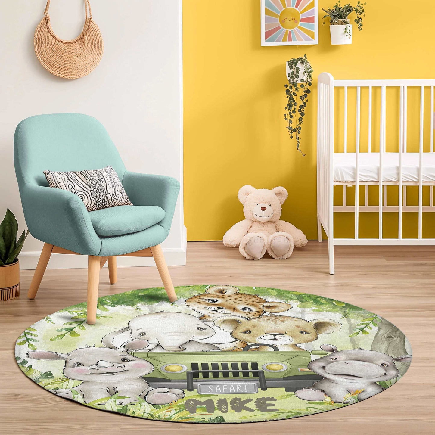 Safari Animals In Car Round Rug