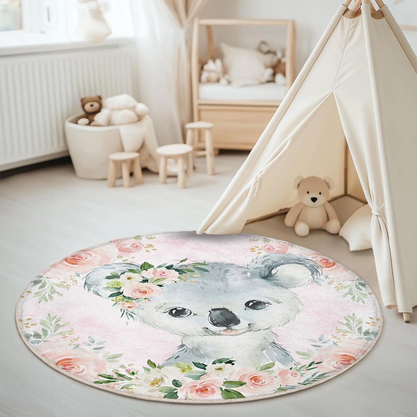 Baby Koala Rose Floral Round Rug