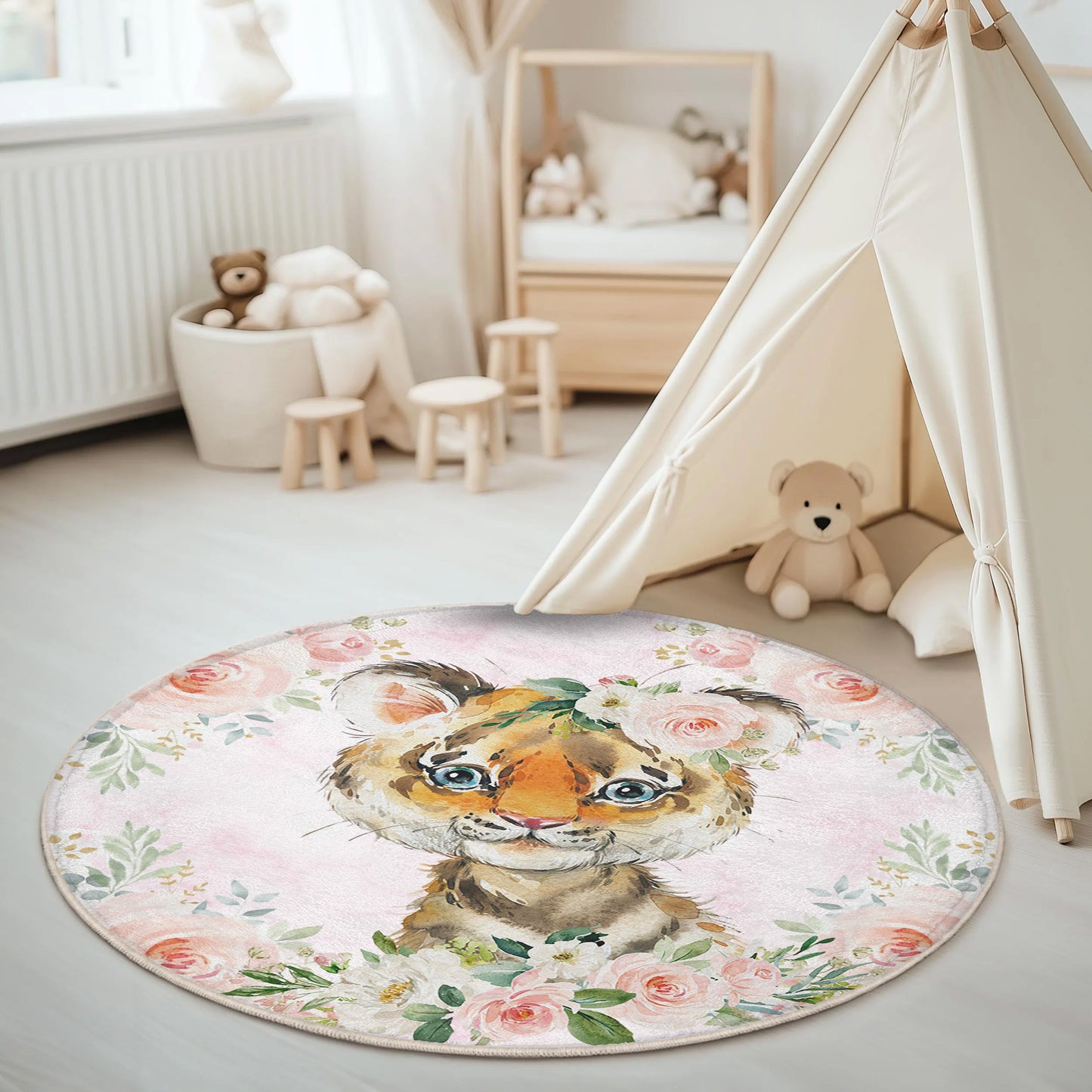 Baby Tiger Rose Floral Round Rug