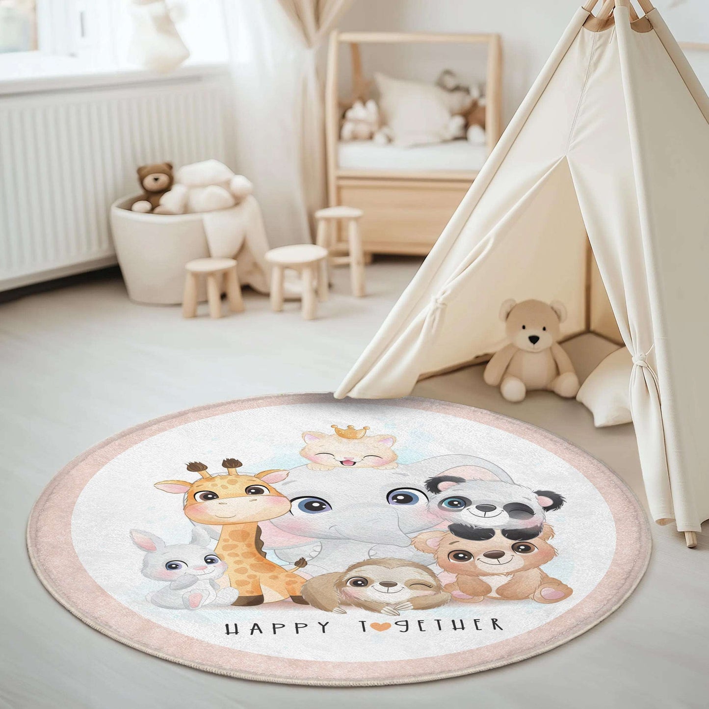 Happy Together Safari Animals Round Rug