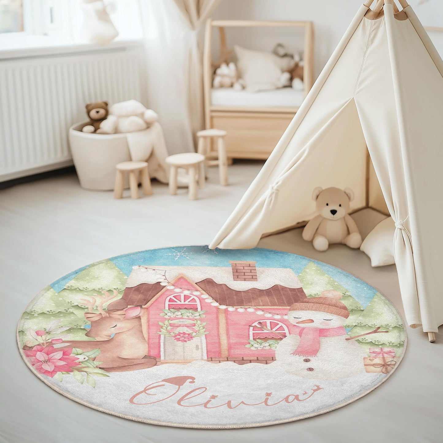 Christmas Snowman Round Rug