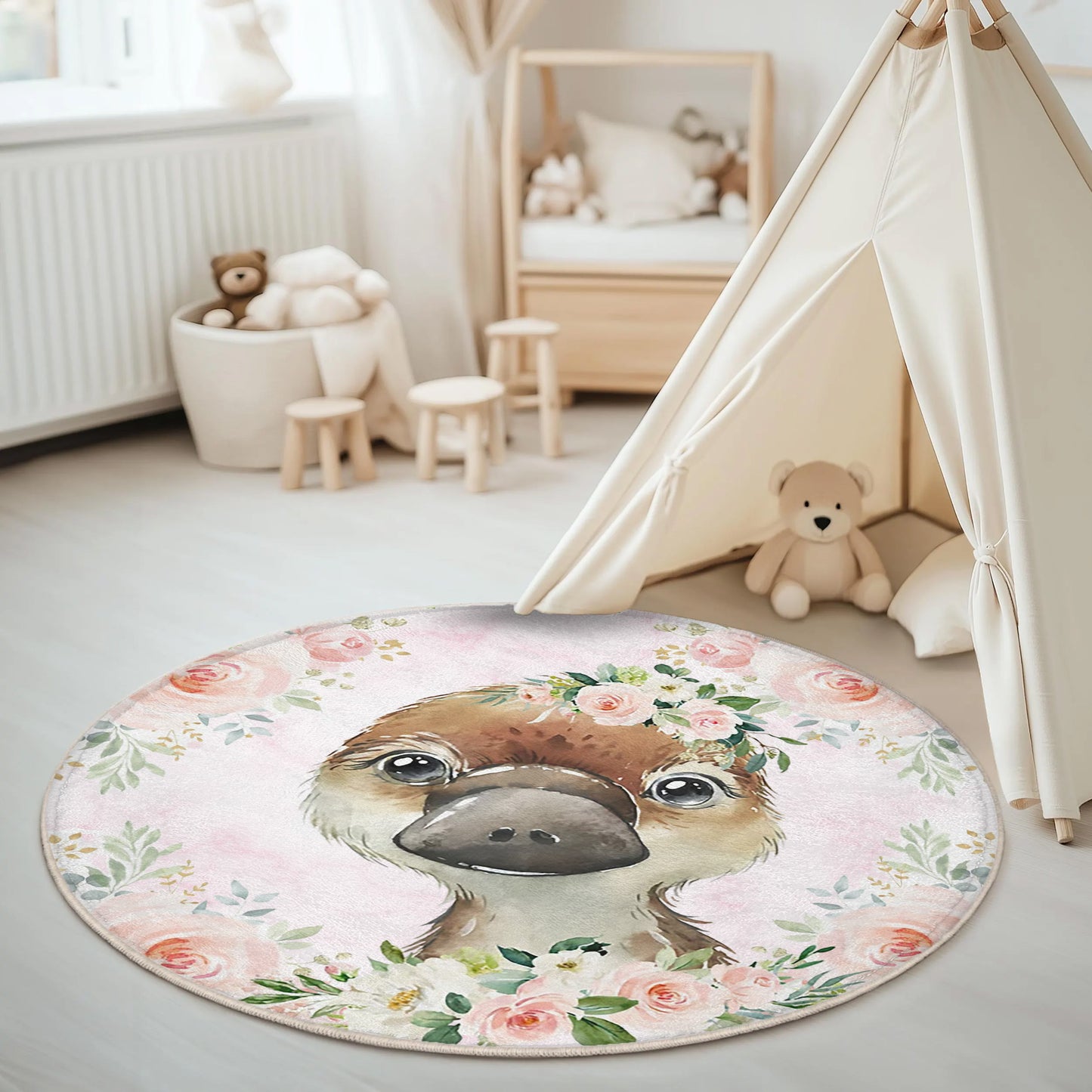 Baby Platypus Rose Floral Round Rug