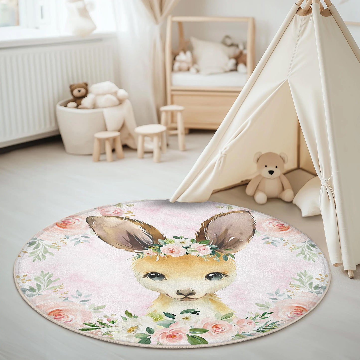 Baby Kangaroo Rose Floral Round Rug