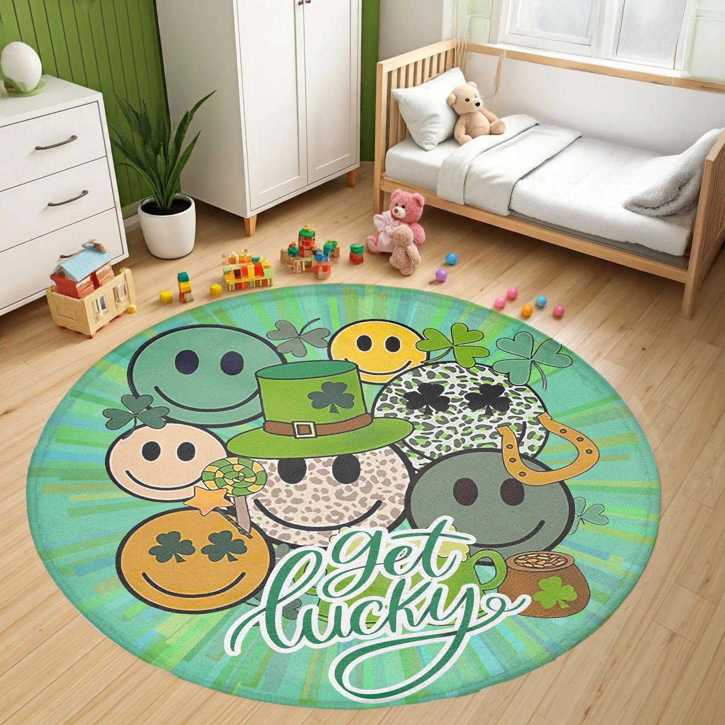 Get Lucky Smile Face Round Rug
