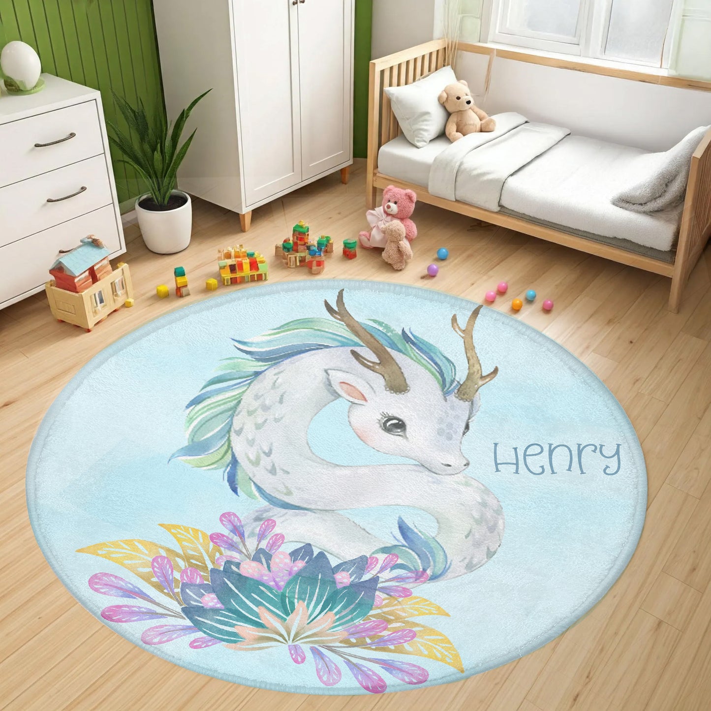 Baby Dragon Floral Round Rug