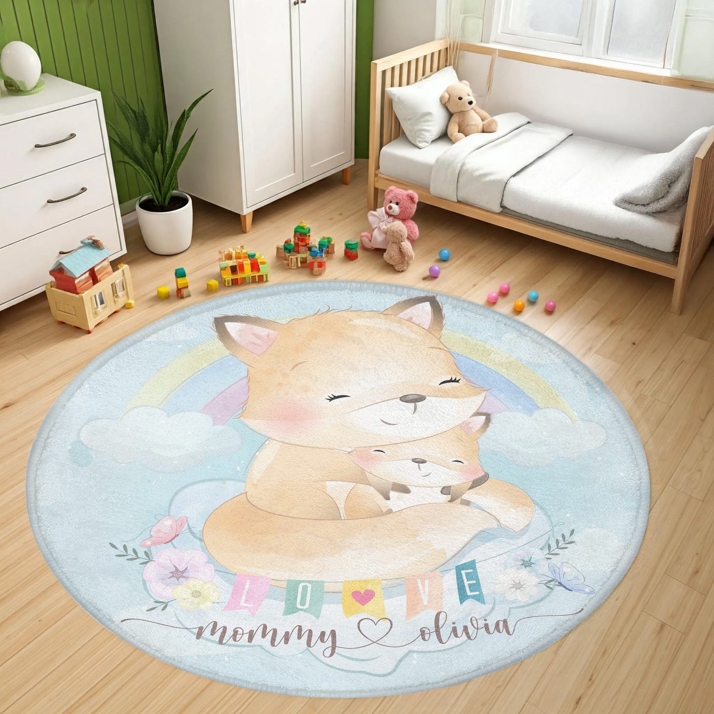 Mom And Baby Fox Round Rug