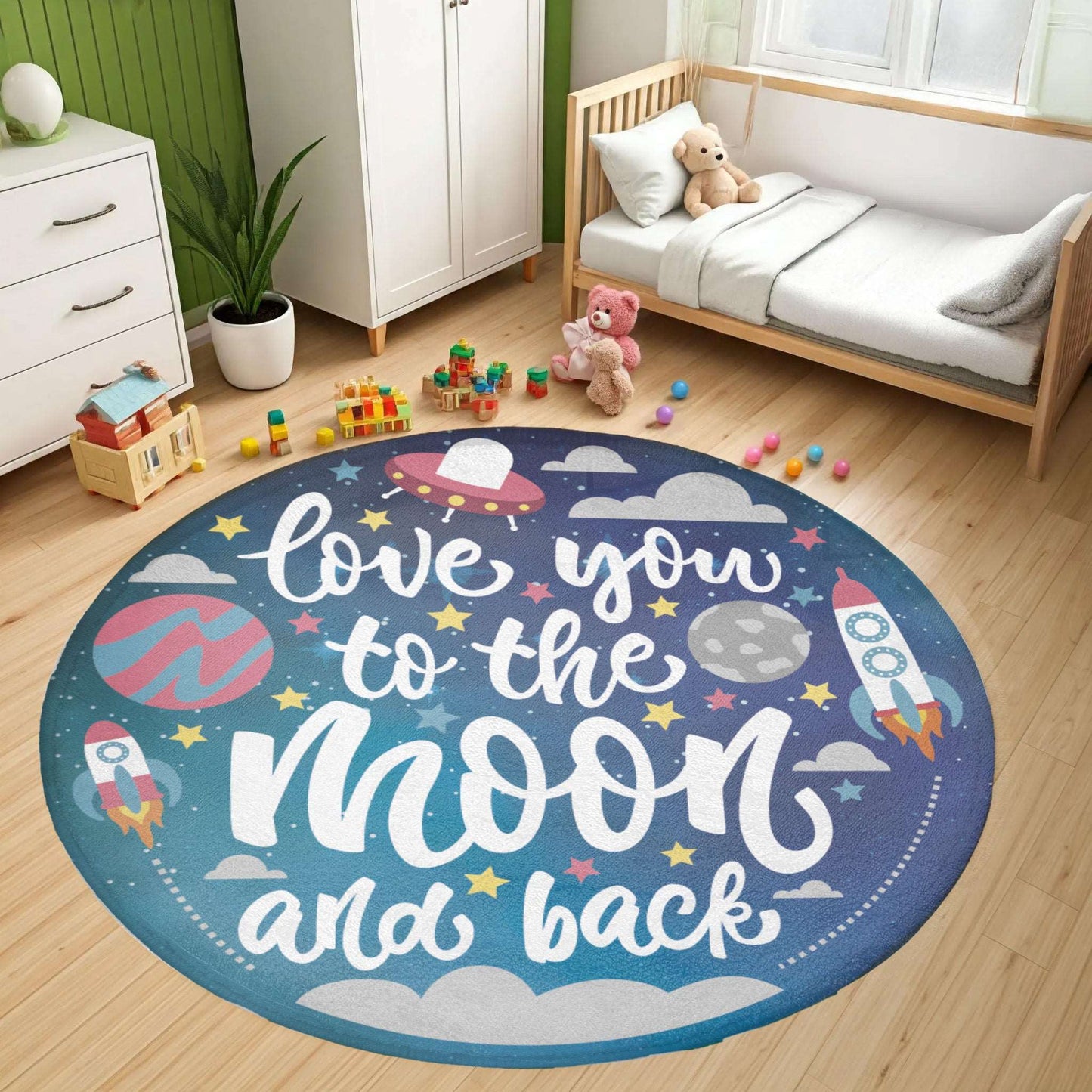 Love You To The Moon Round Rug