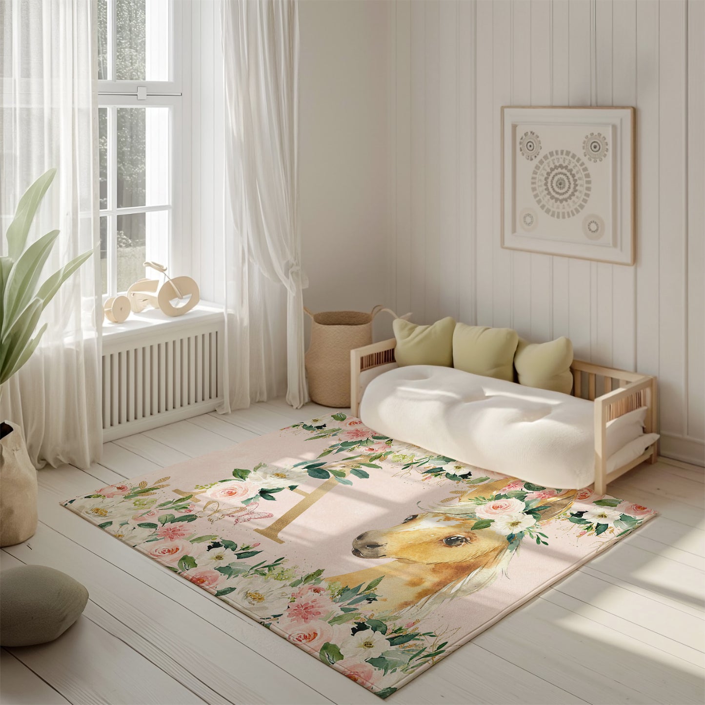 Horse Rose Floral Rug