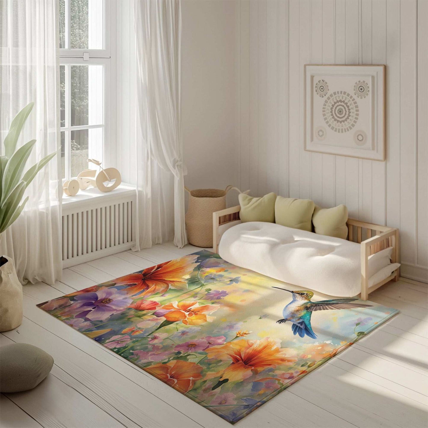 Hummingbird Floral Rug