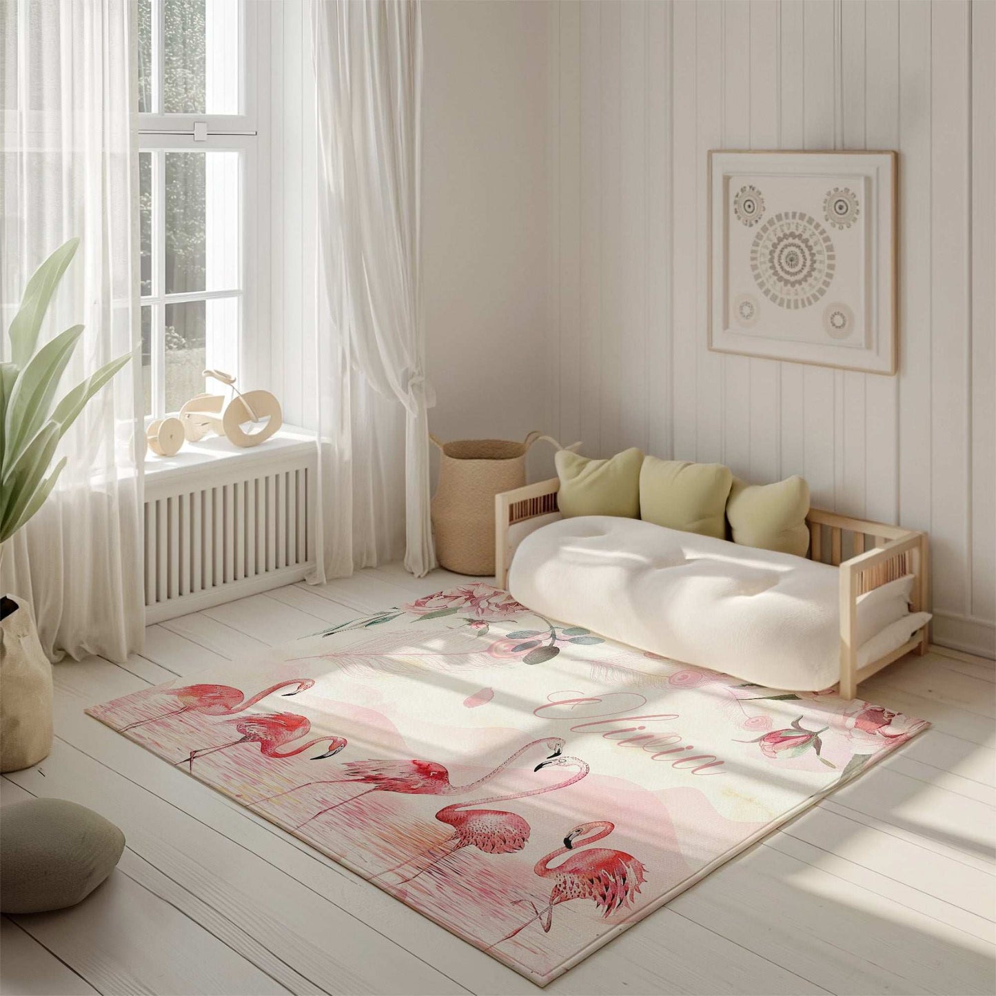 Floral Flamingo Nursery Rug