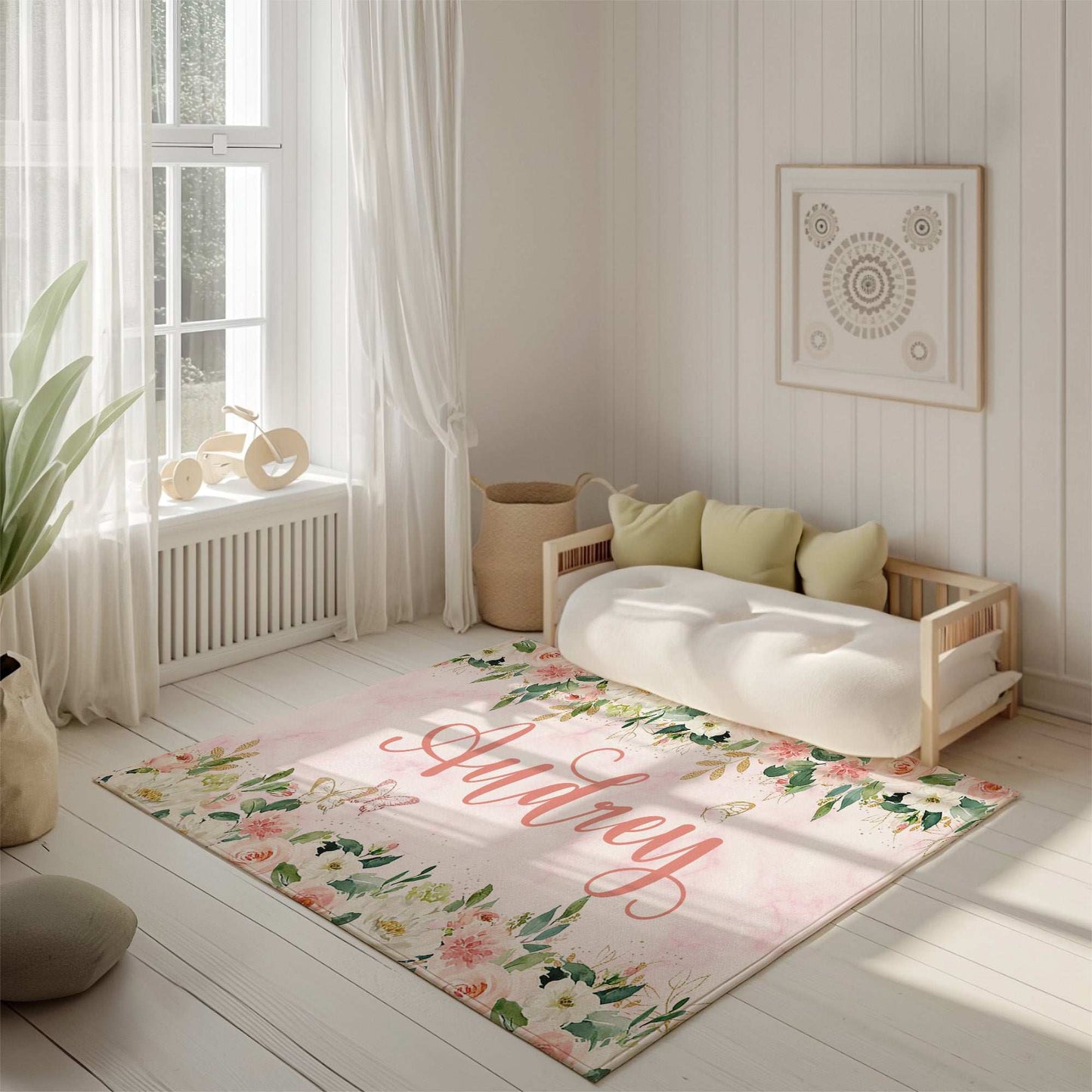 Rose Floral Custom Name Rug