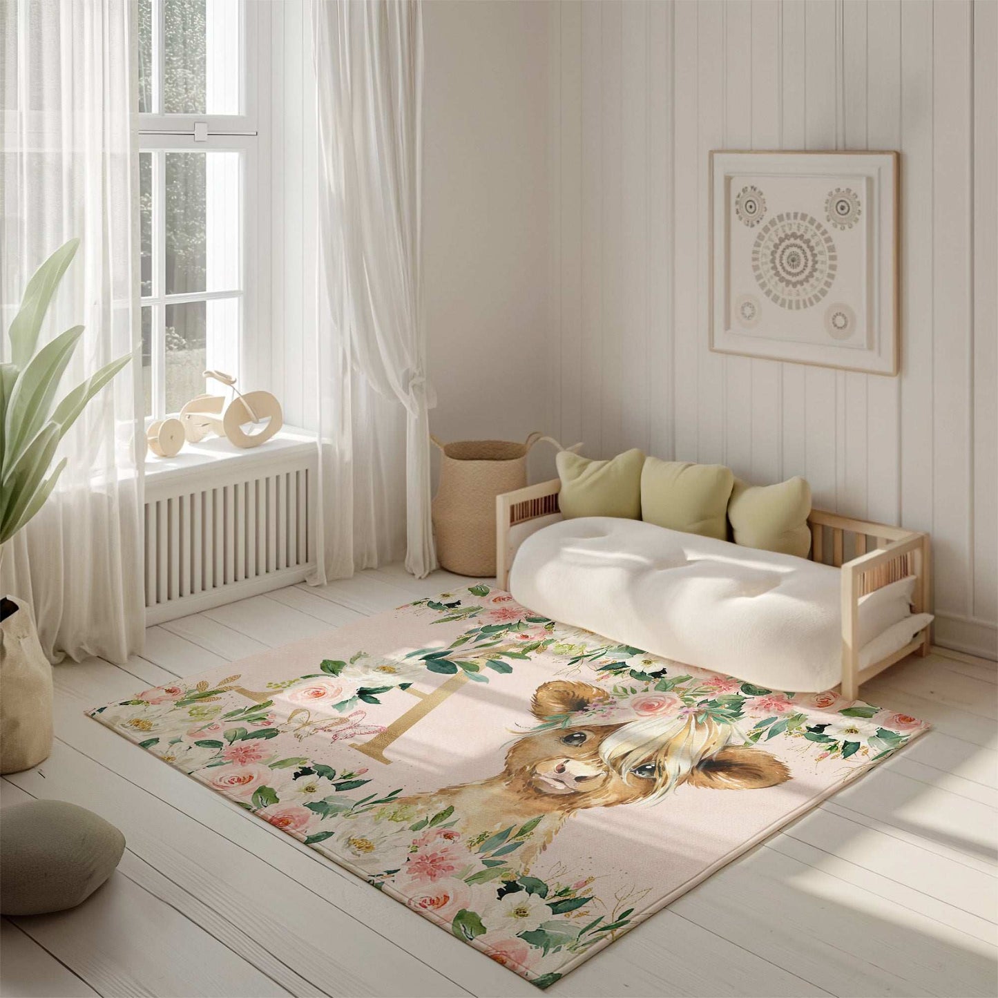 Highland Cow Rose Floral Rug