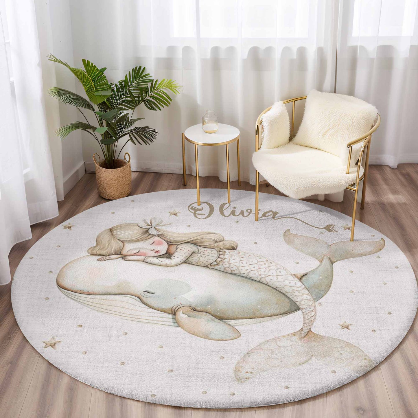 Mermaid Whale Round Rug