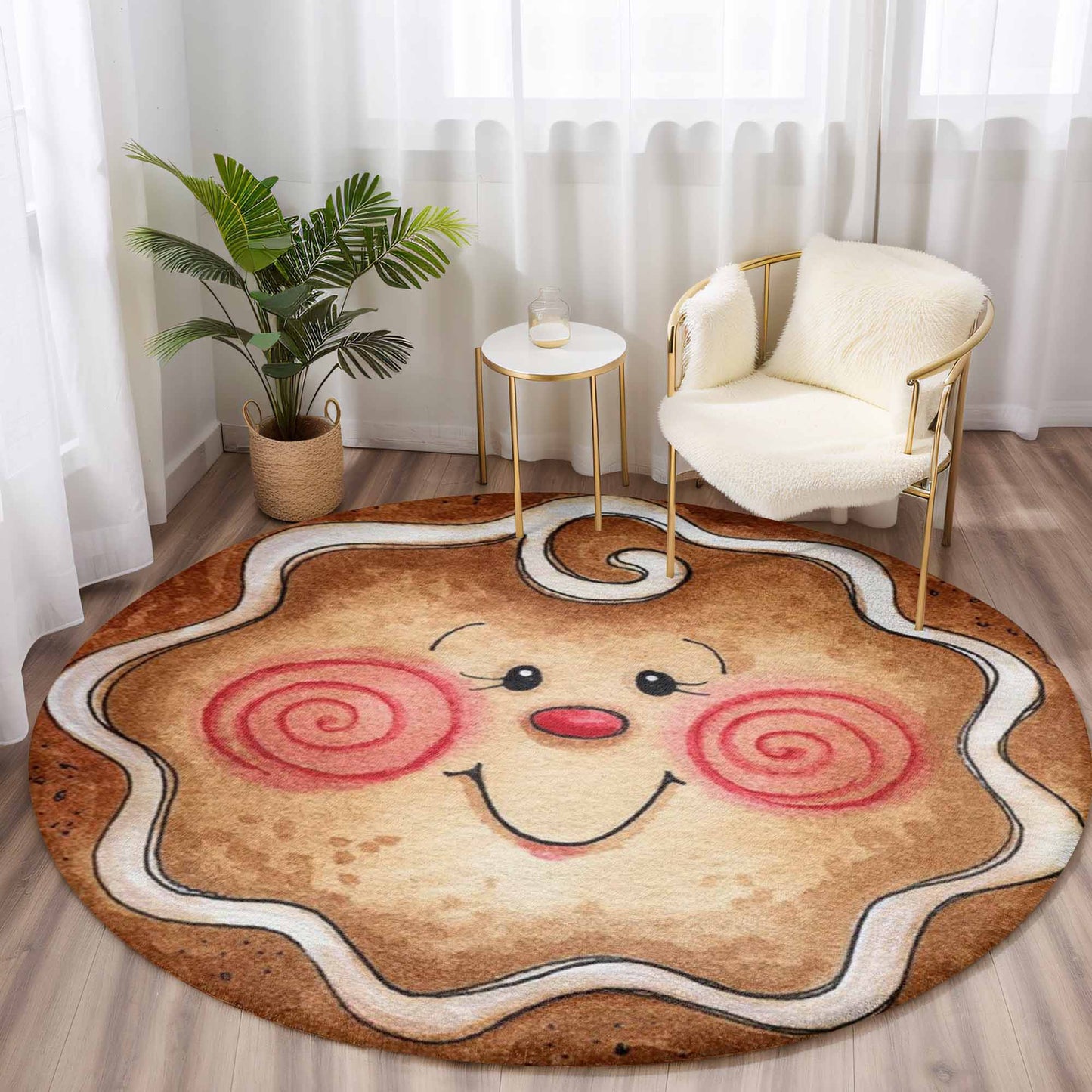 Gingerbread Face Round Rug