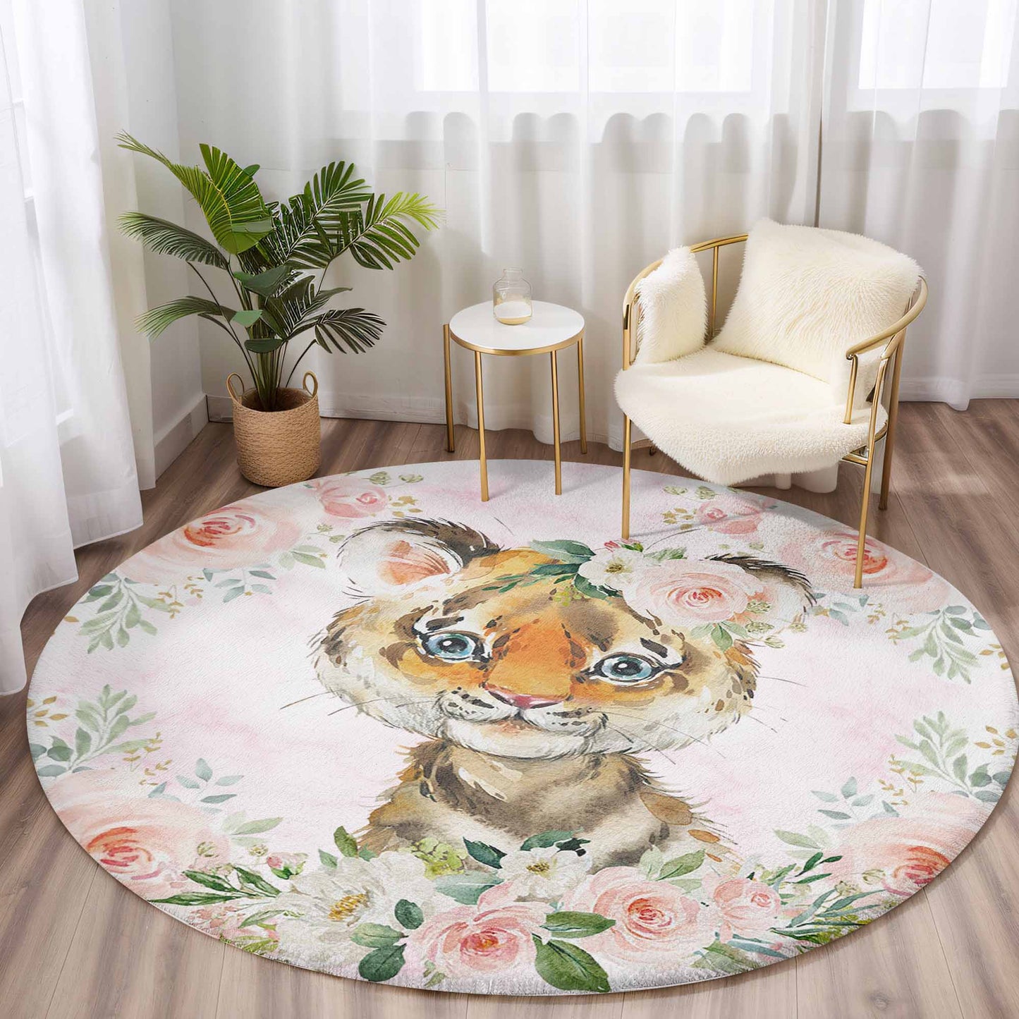 Baby Tiger Rose Floral Round Rug