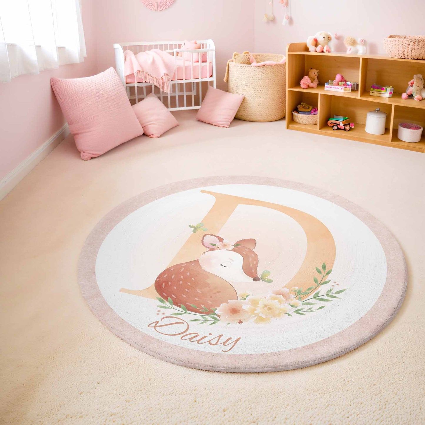 Baby Deer Alphabet Round Rug