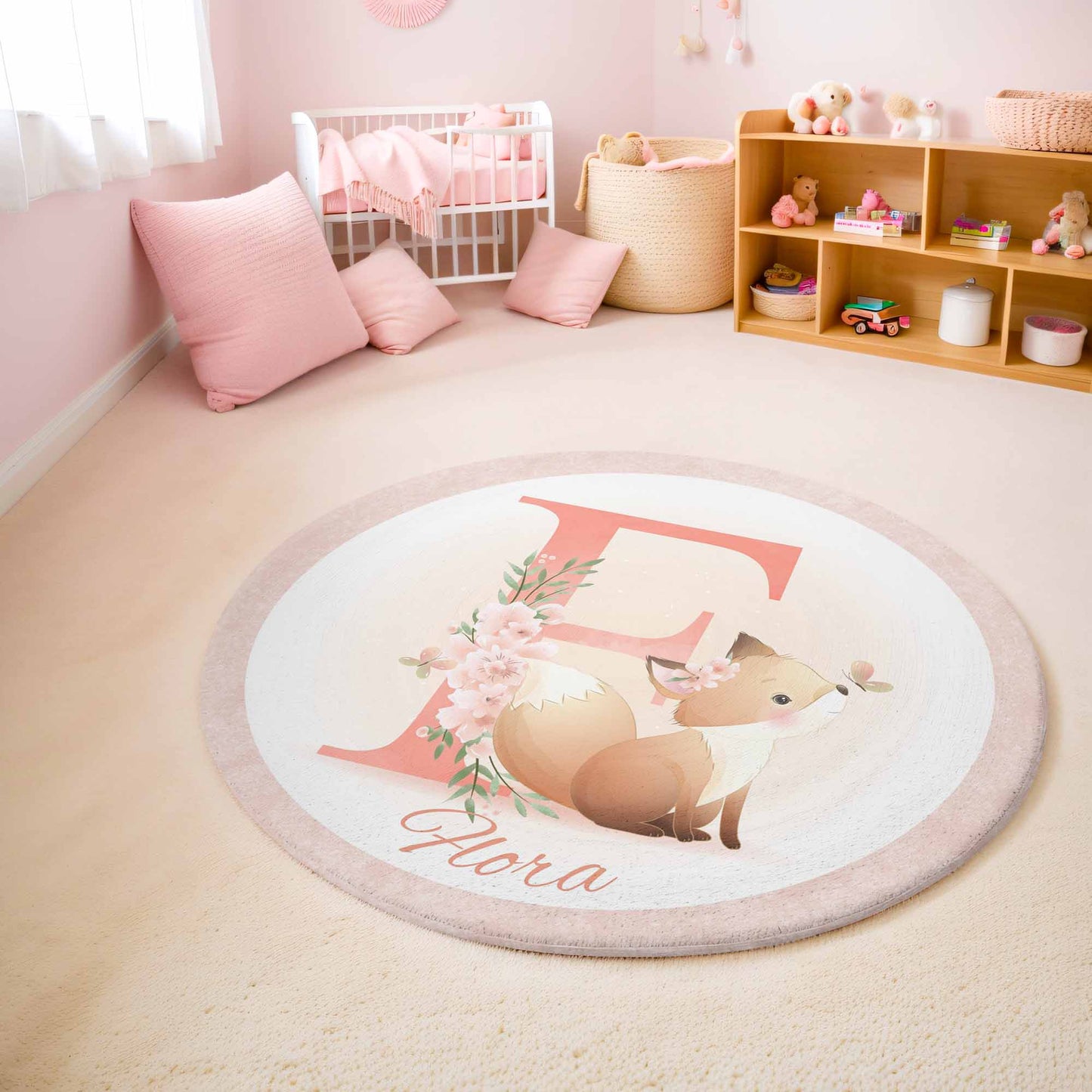 Baby Fox Alphabet Round Rug