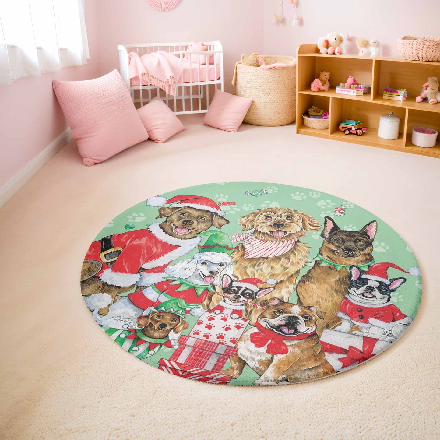 Christmas Party Dog Round Rug