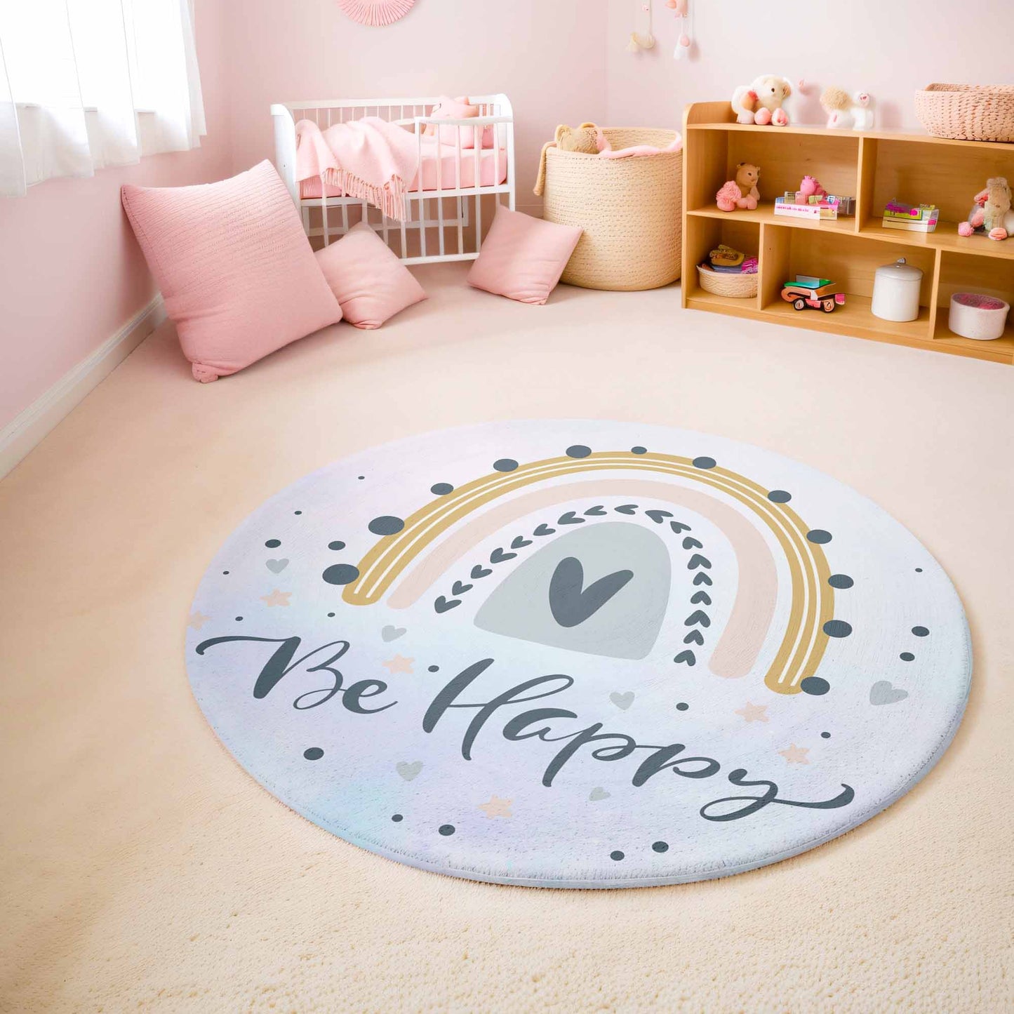 Be Happy Rainbow Round Rug