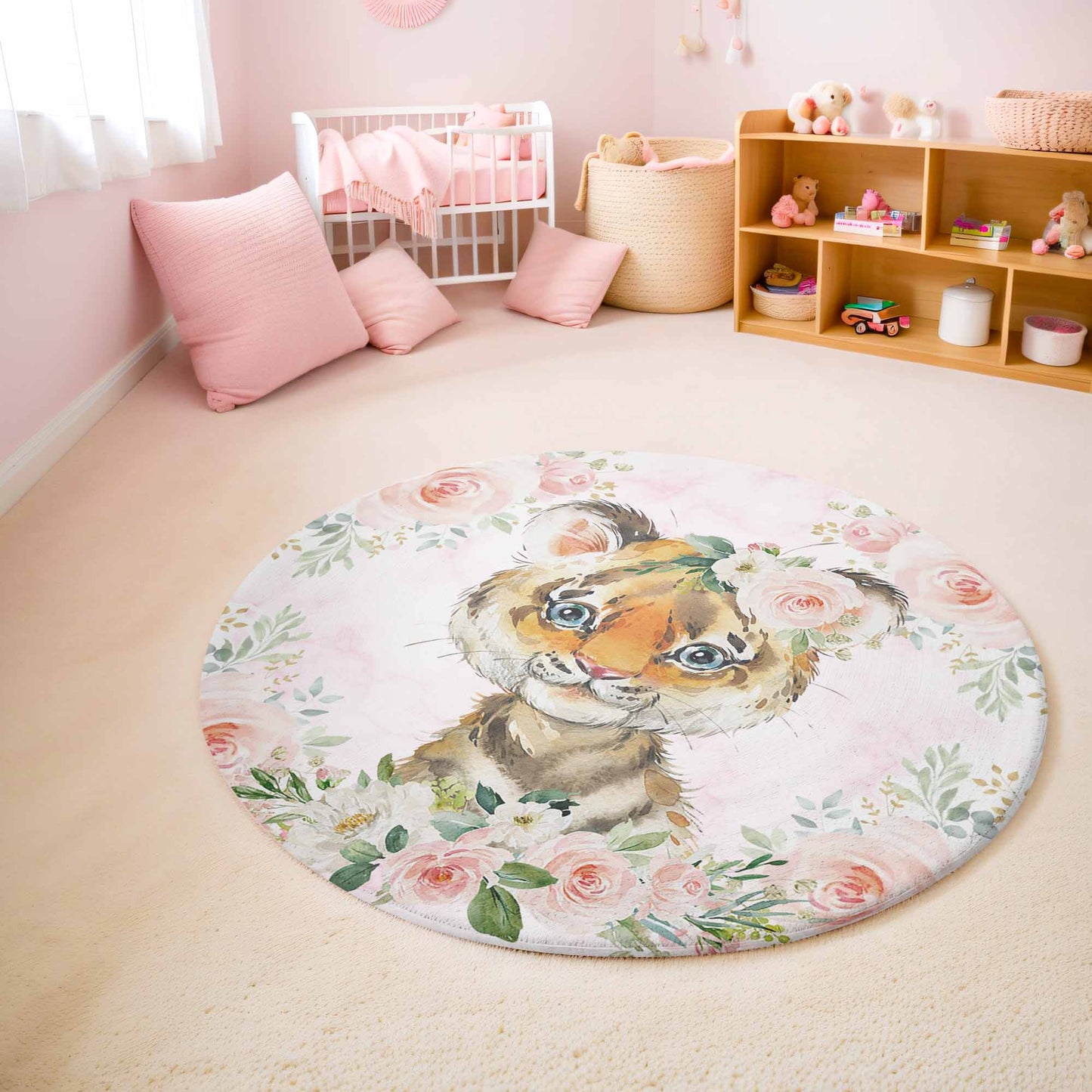 Baby Tiger Rose Floral Round Rug