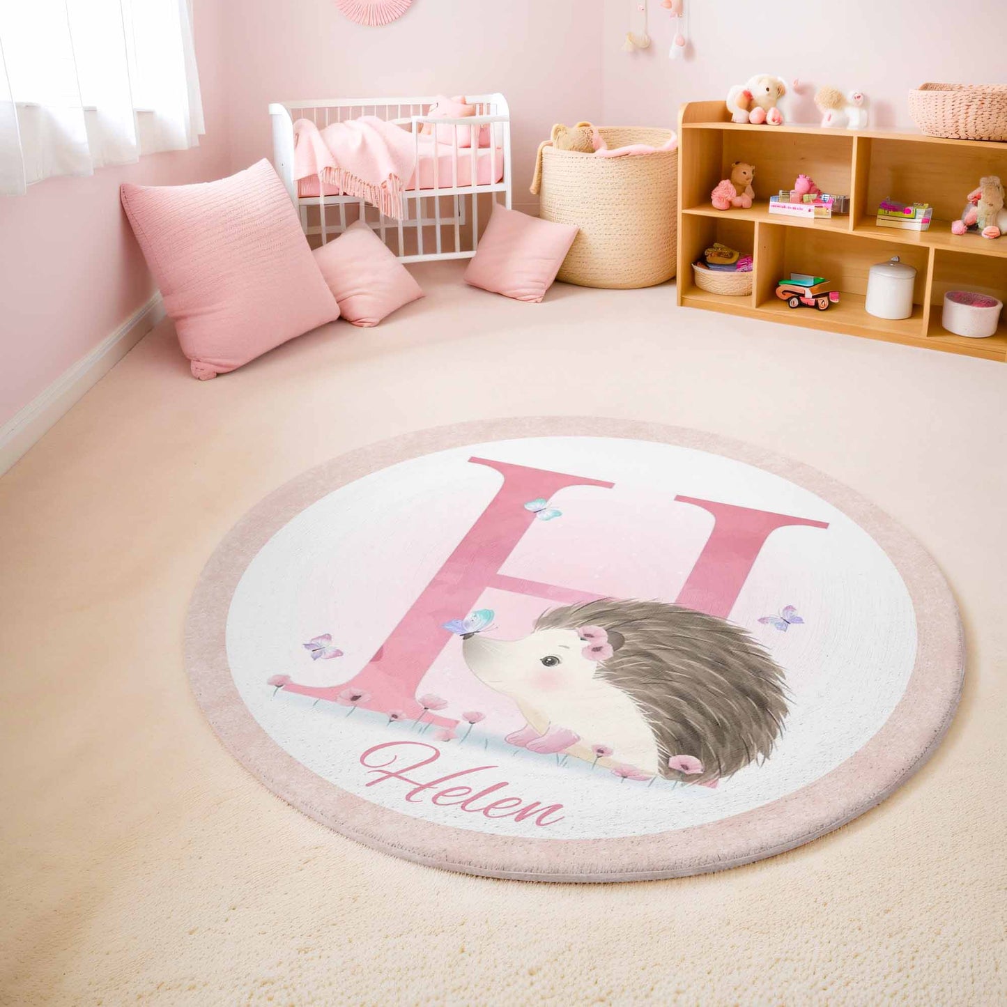 Baby Hedgehog Alphabet Round Rug