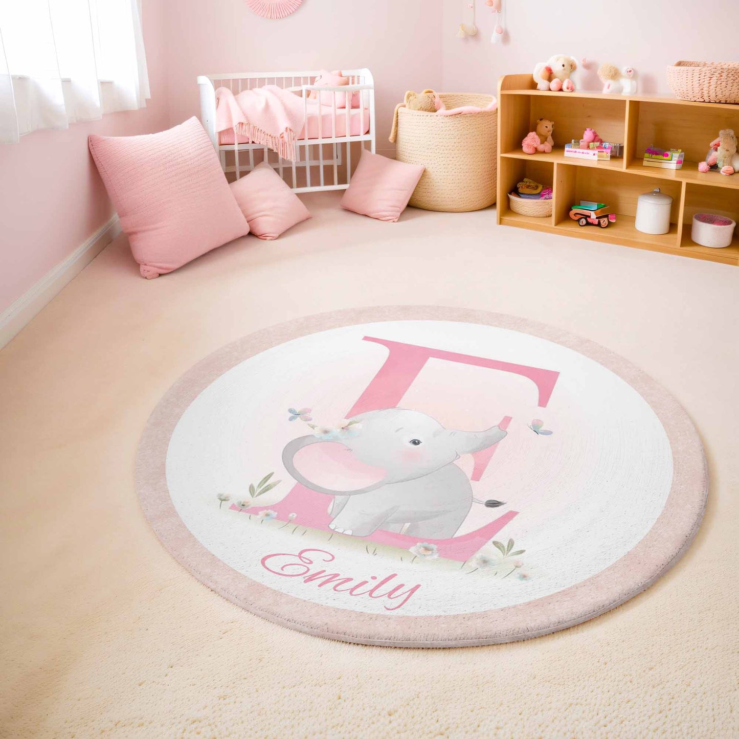 Baby Elephant Alphabet Round Rug