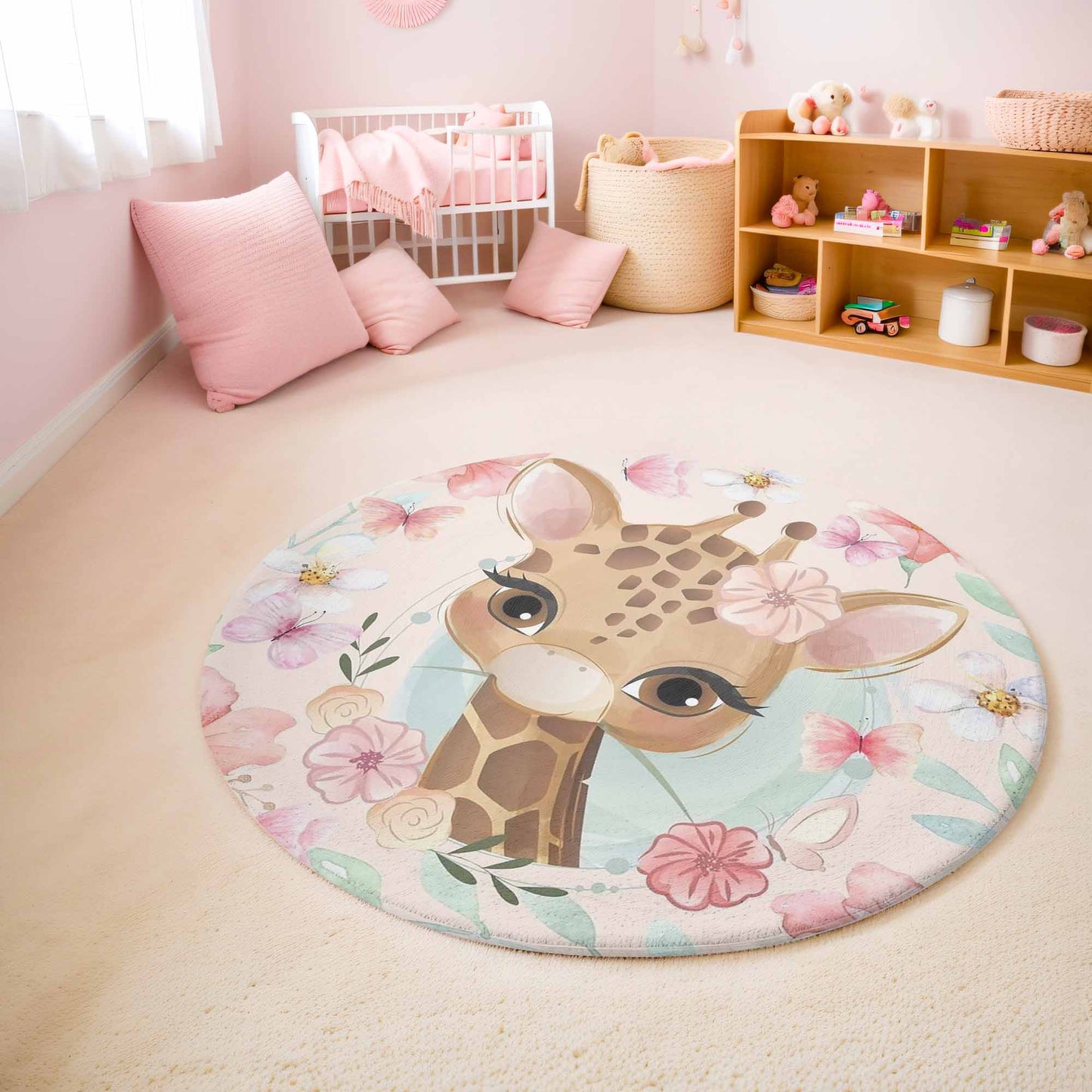 Floral Giraffe Round Rug