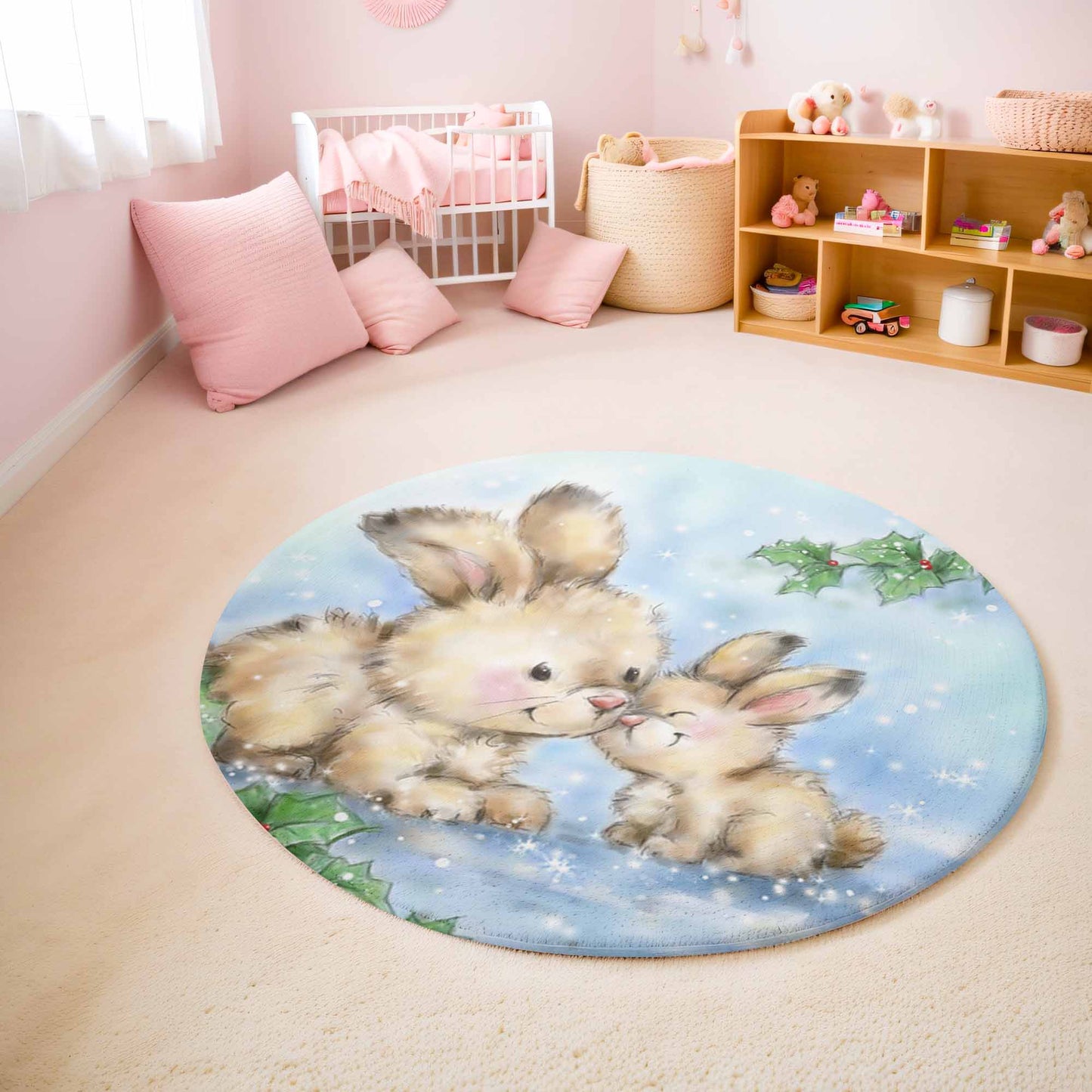 Mom And Baby Bunny Round Rug