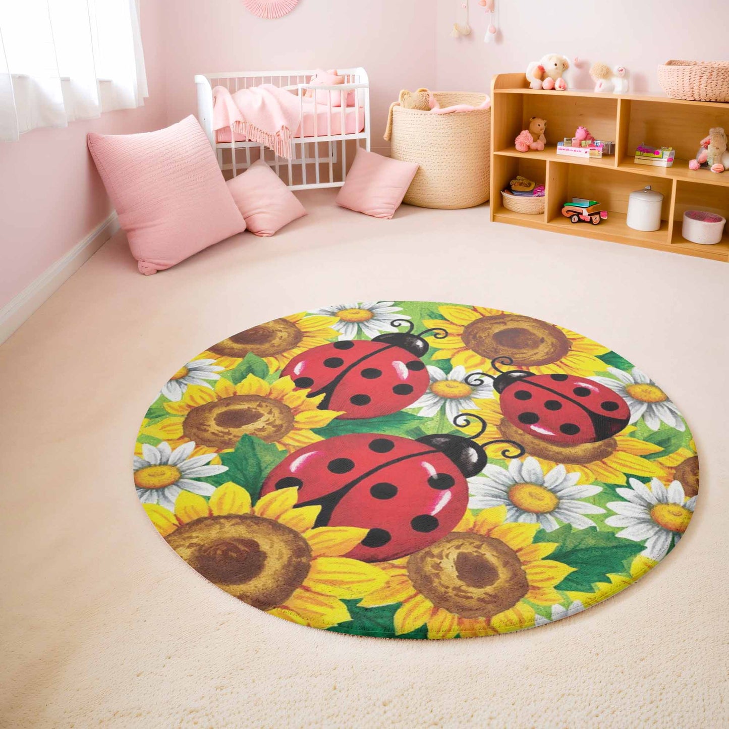 Sunflower Ladybug Round Rug