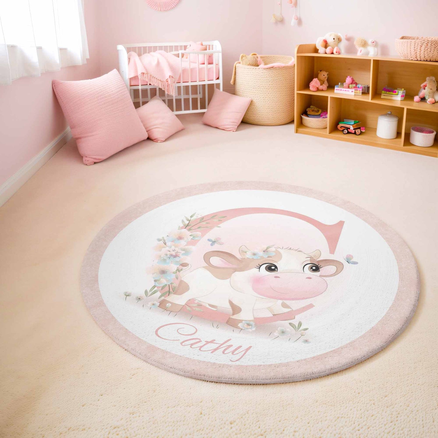 Baby Cow Alphabet Round Rug