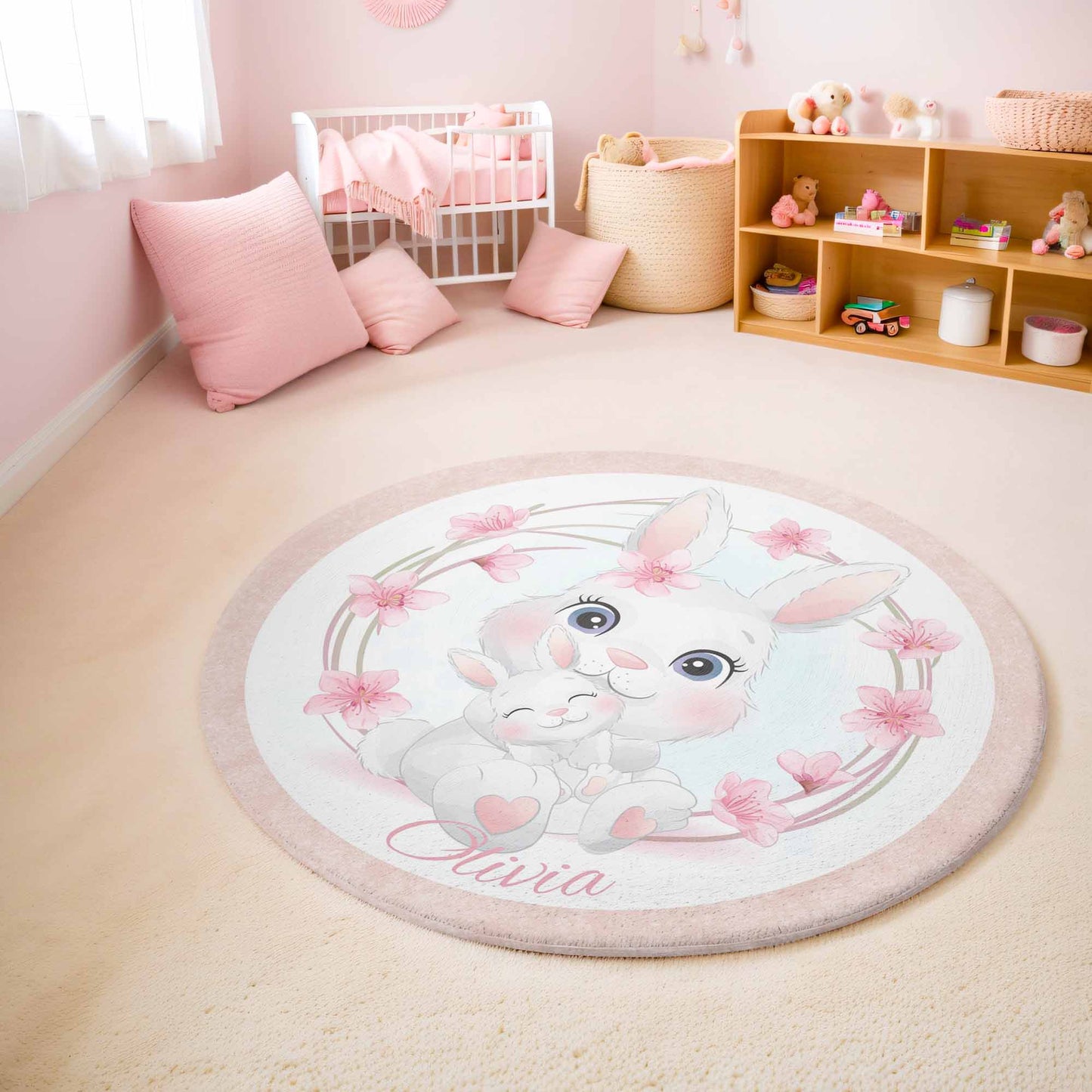 Mom And Baby Bunny Round Rug