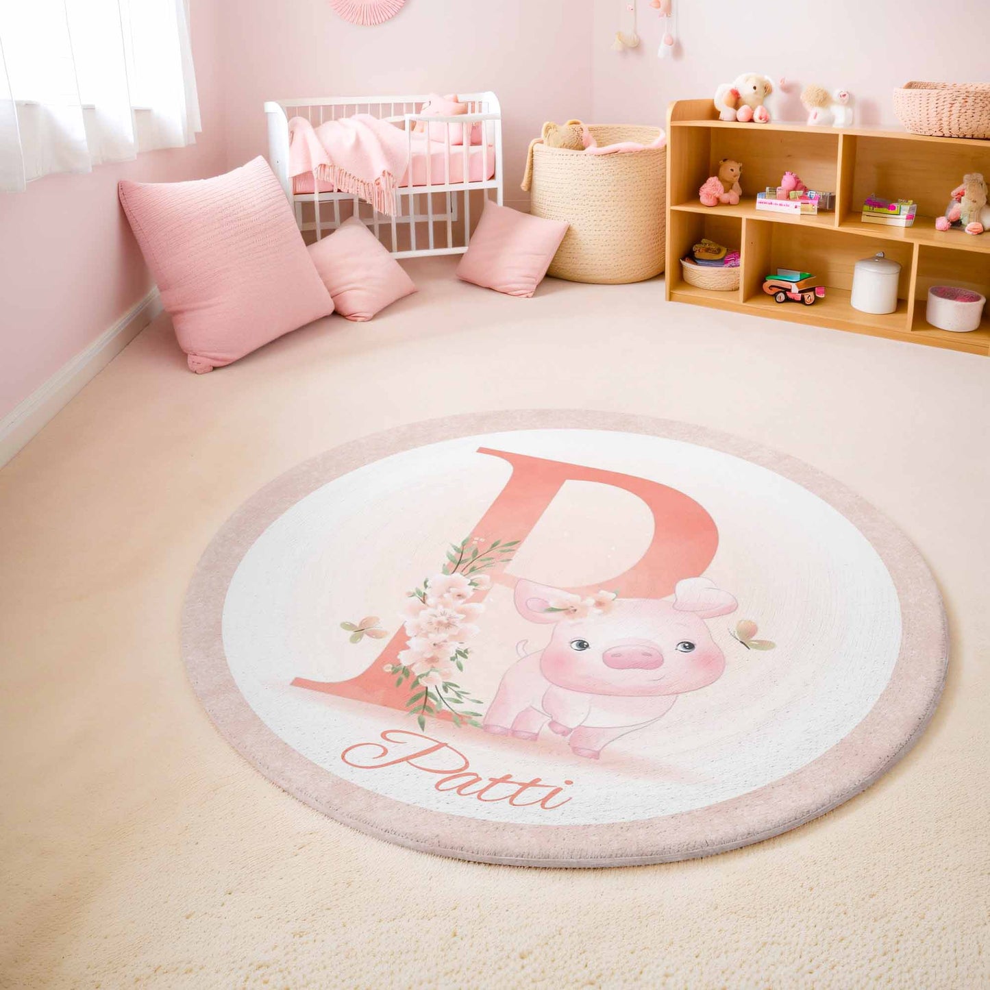 Baby Pig Alphabet Round Rug
