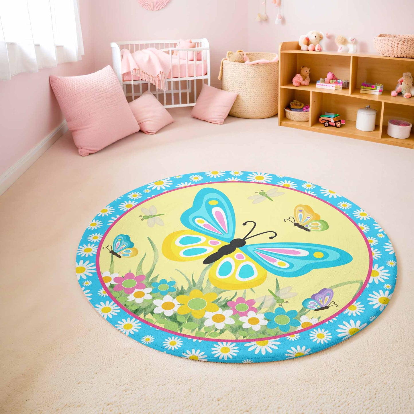 Spring Butterfly Round Rug
