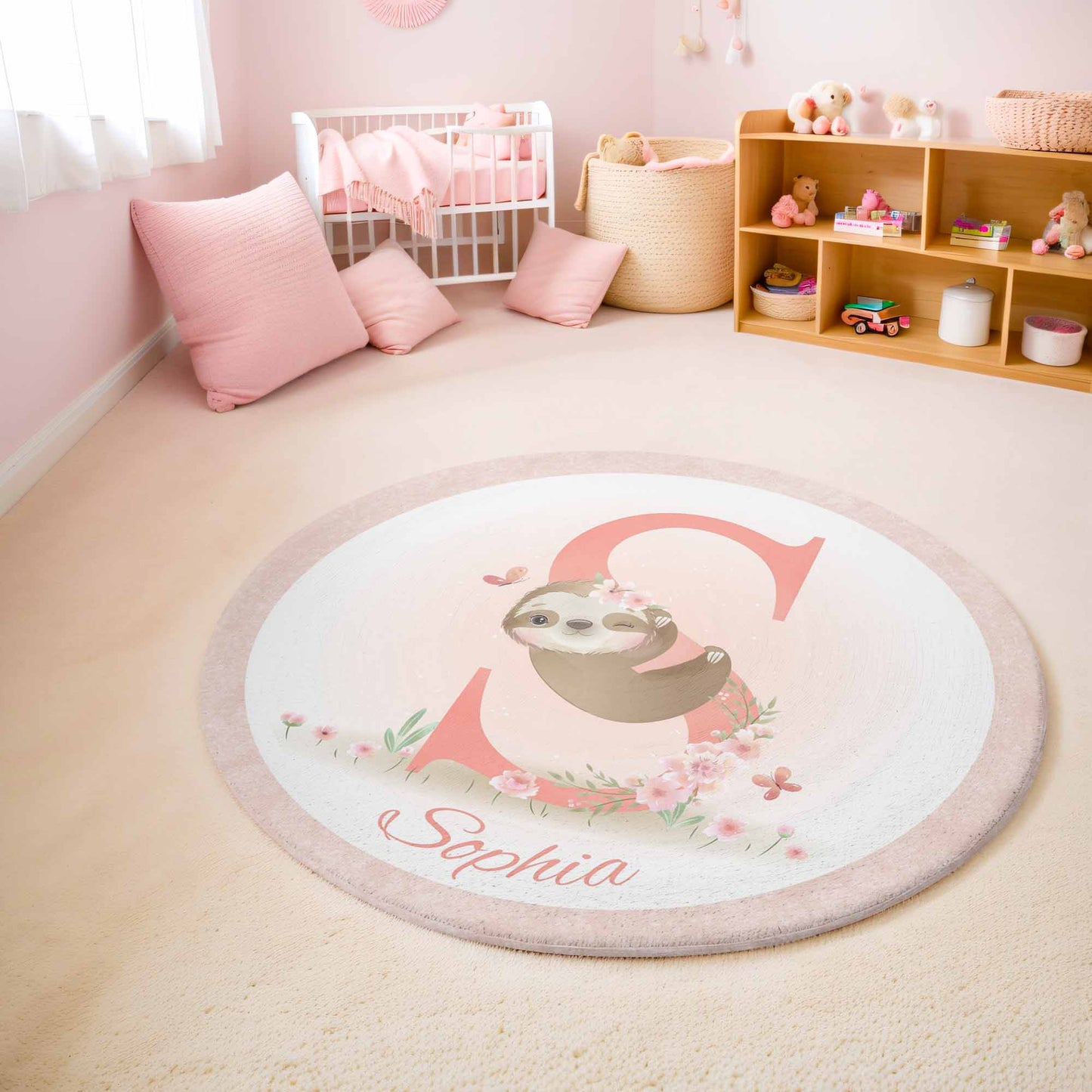 Baby Sloth Alphabet Round Rug