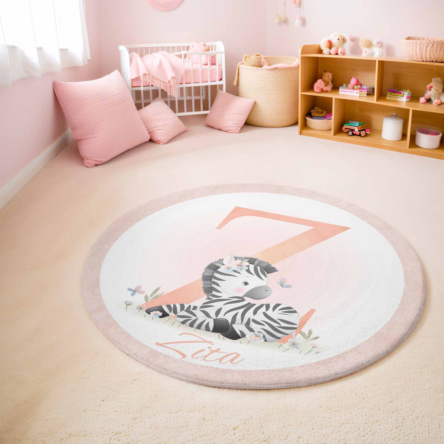 Baby Zebra Alphabet Round Rug