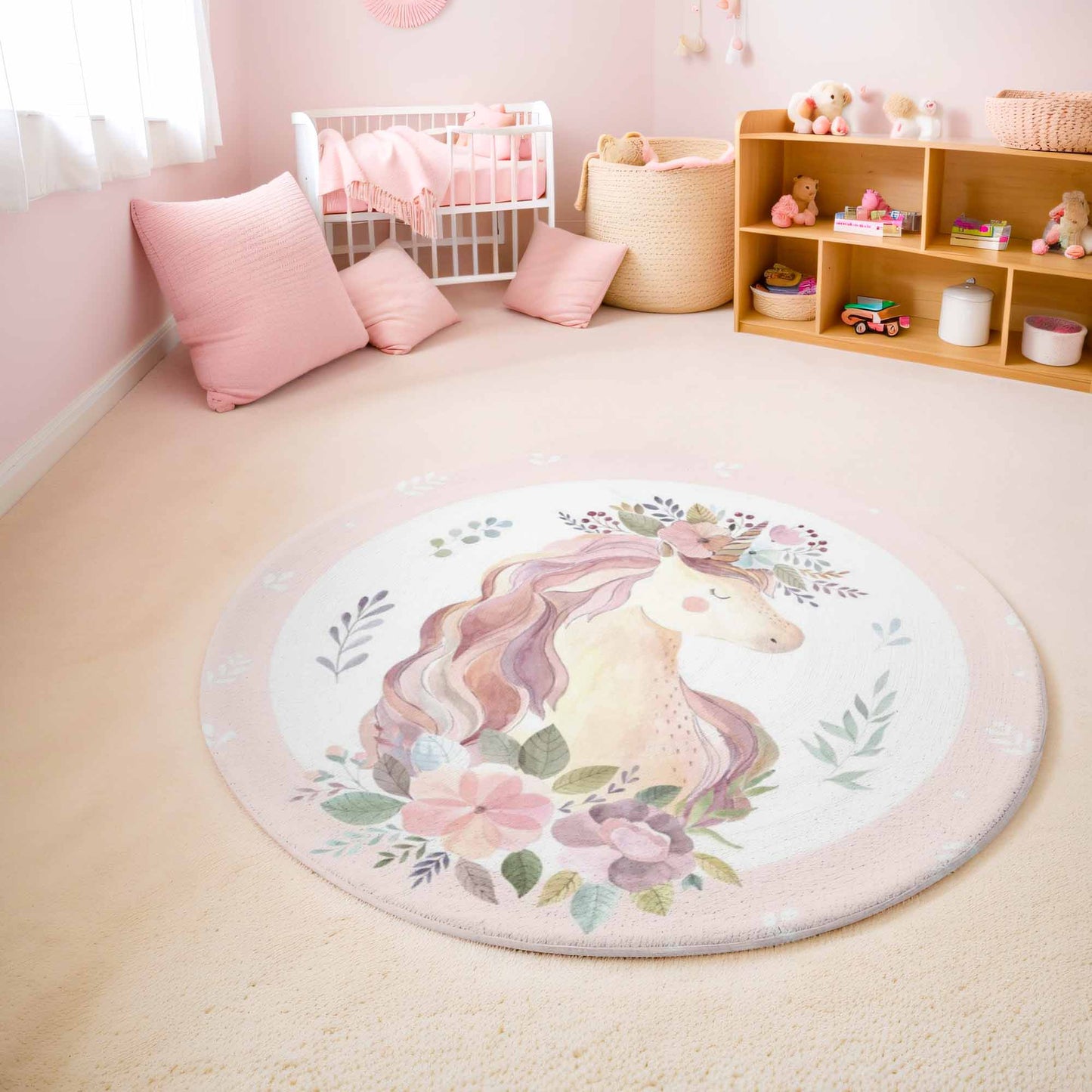Floral Unicorn Round Rug