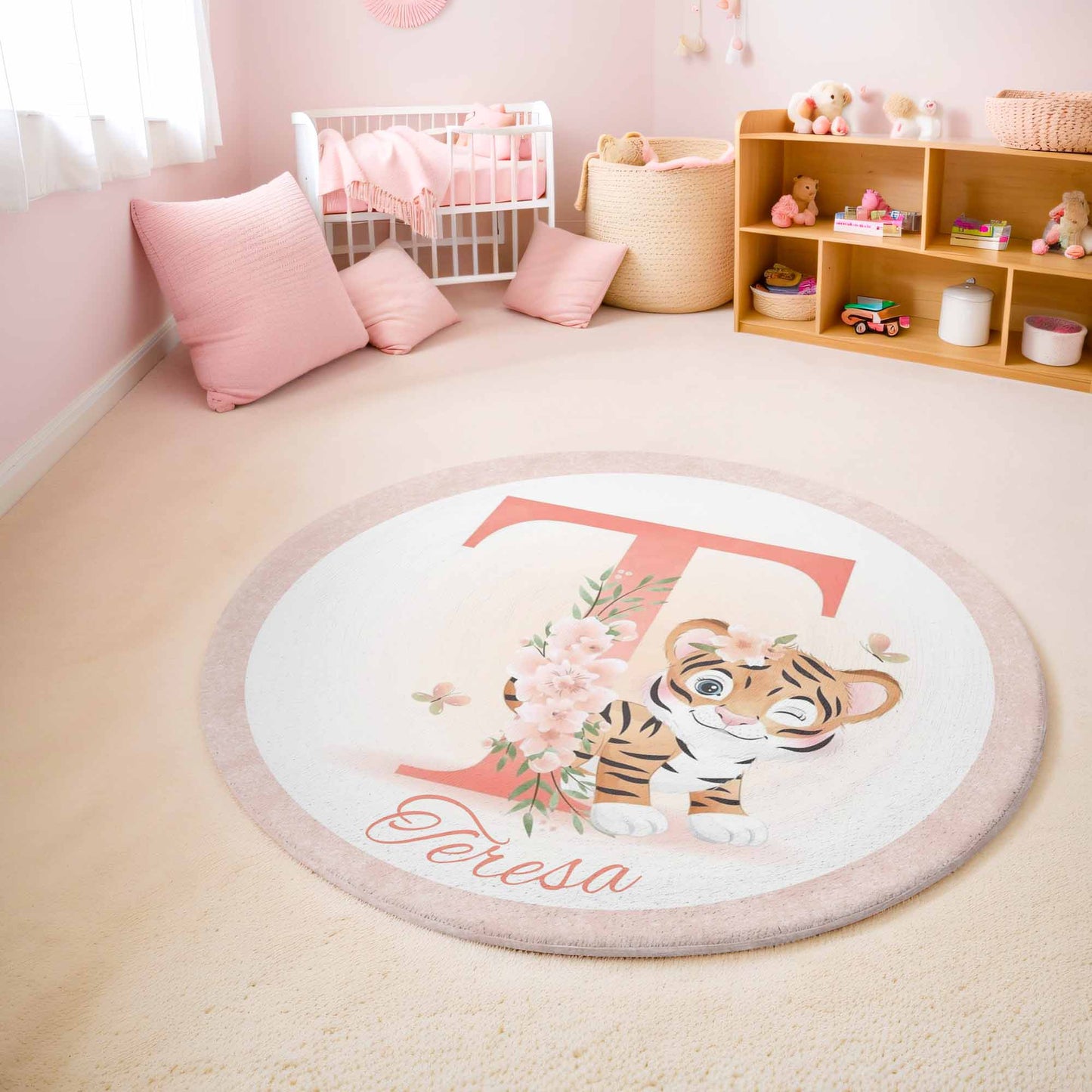 Baby Tiger Alphabet Round Rug