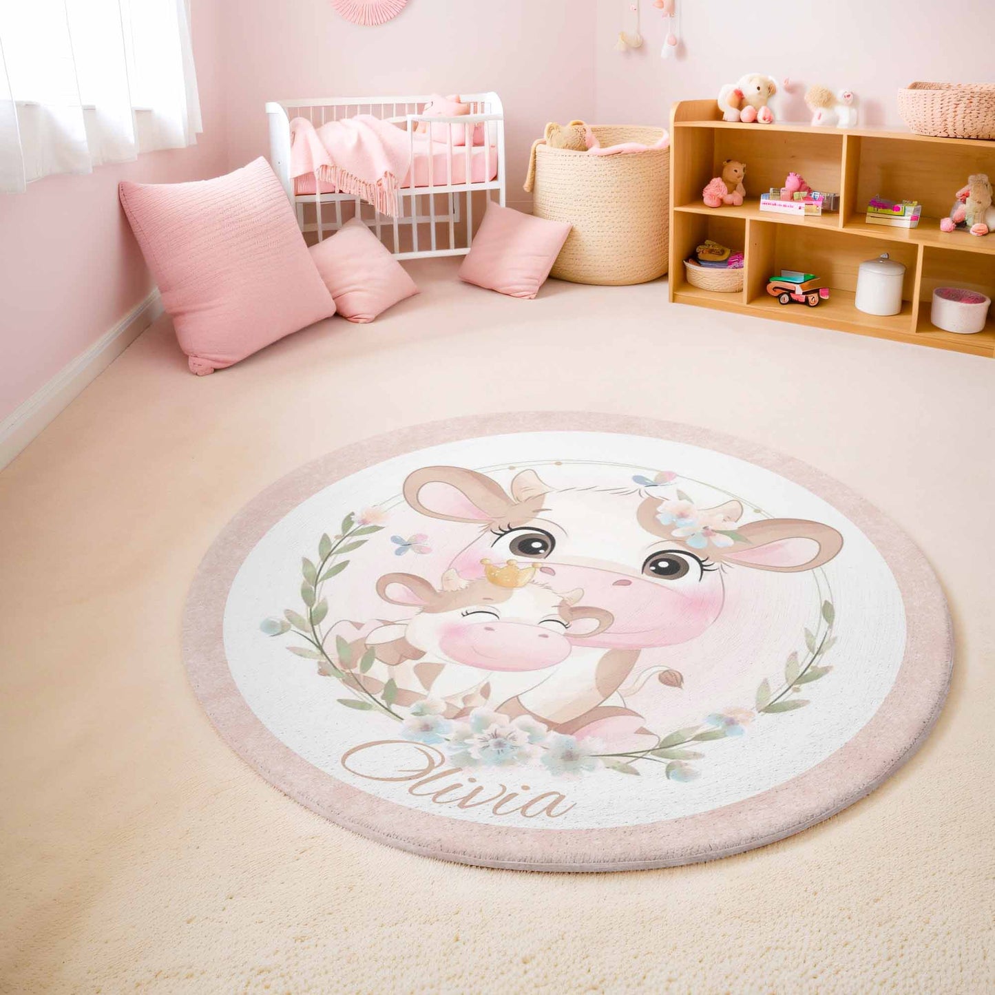 Mom And Baby Cow Round Rug