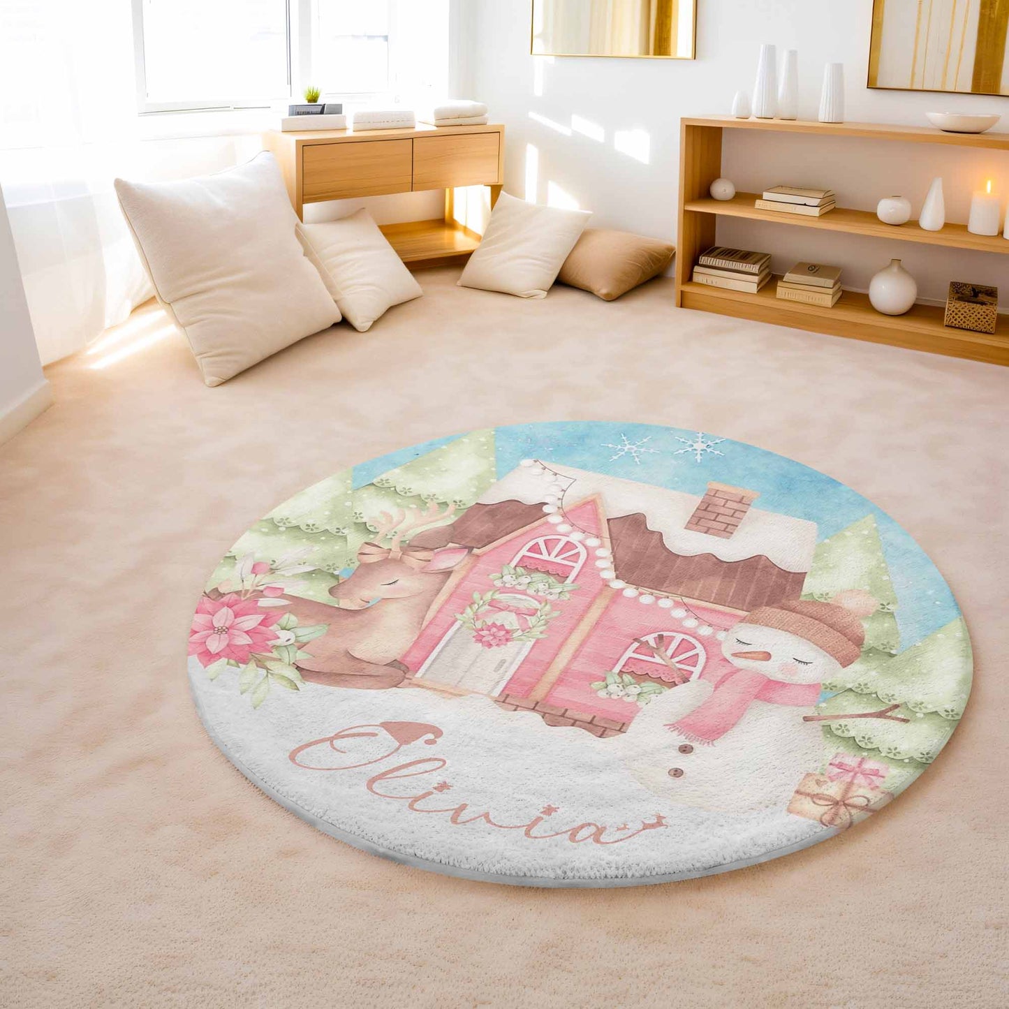 Christmas Snowman Round Rug