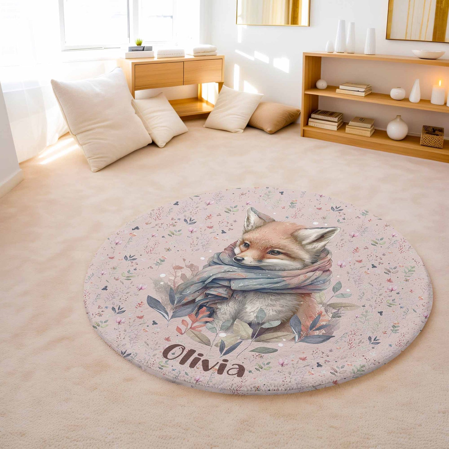 Floral Fox Round Rug