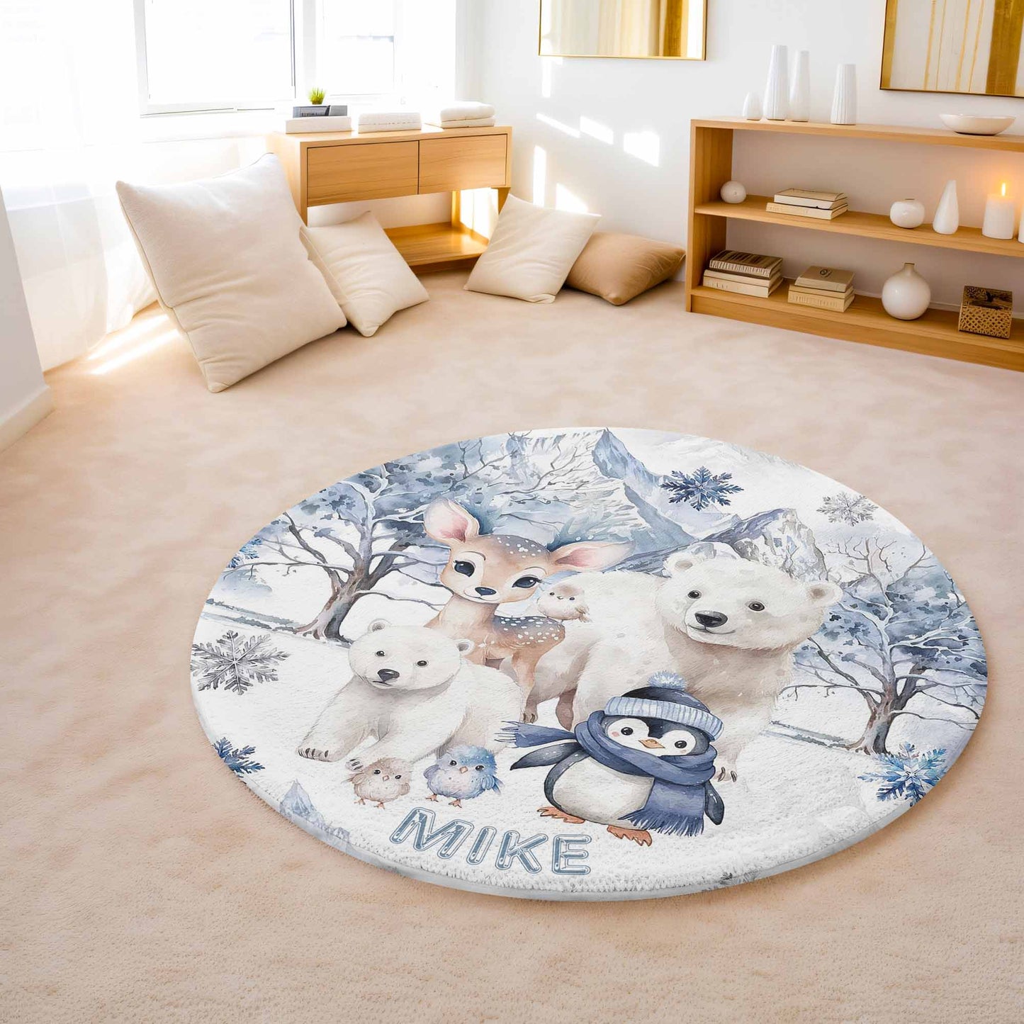 Winter Woodland Animals Round Rug