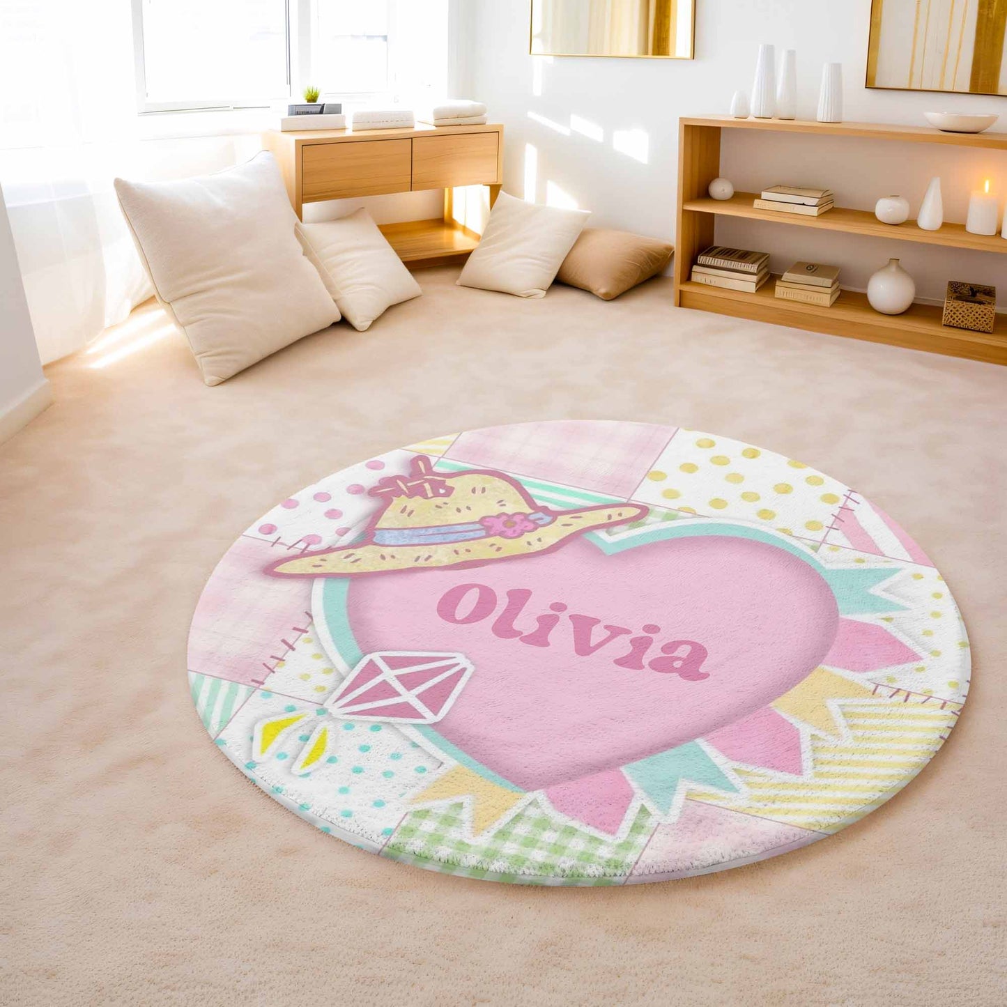 Pastel Heart Round Rug