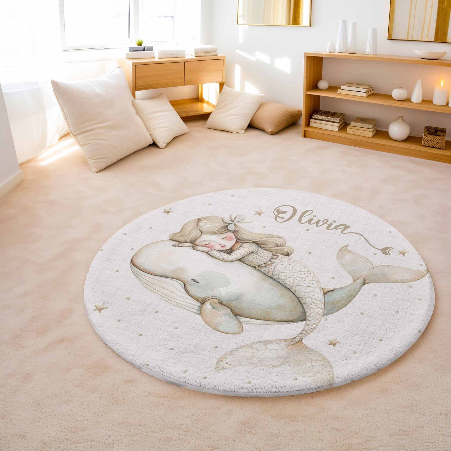 Mermaid Whale Round Rug