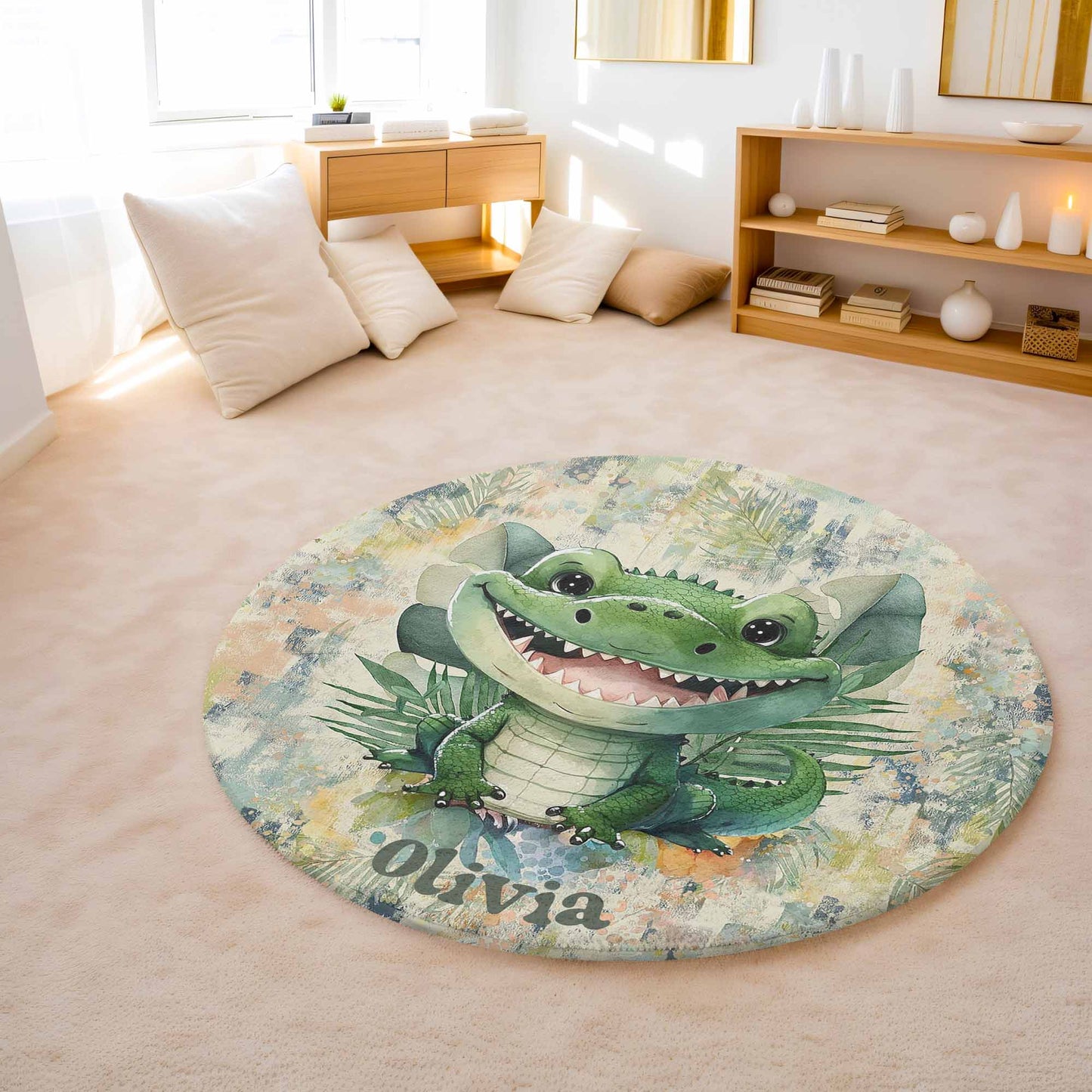 Tropical Crocodile Round Rug