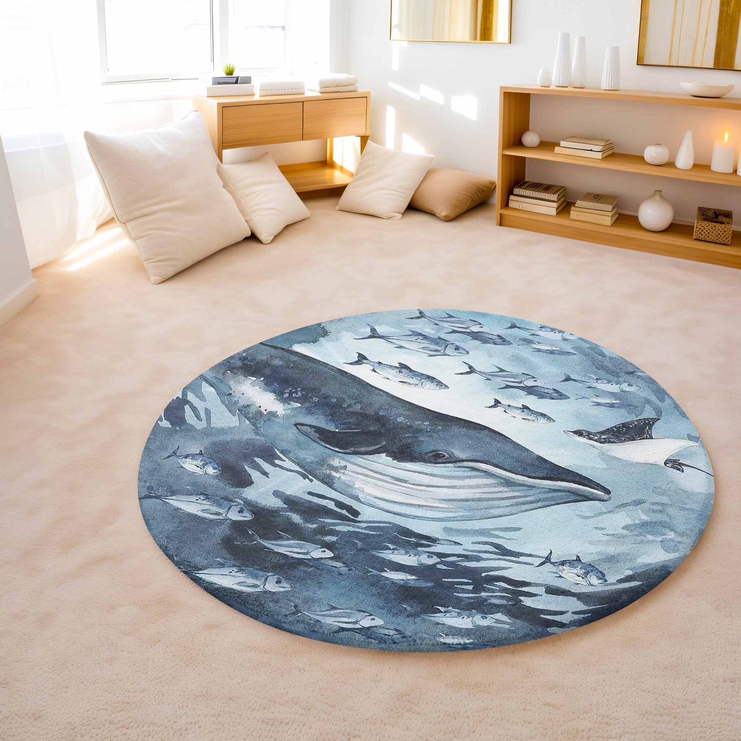 Ocean Whale Round Rug