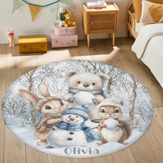 Winter Woodland Animals Round Rug