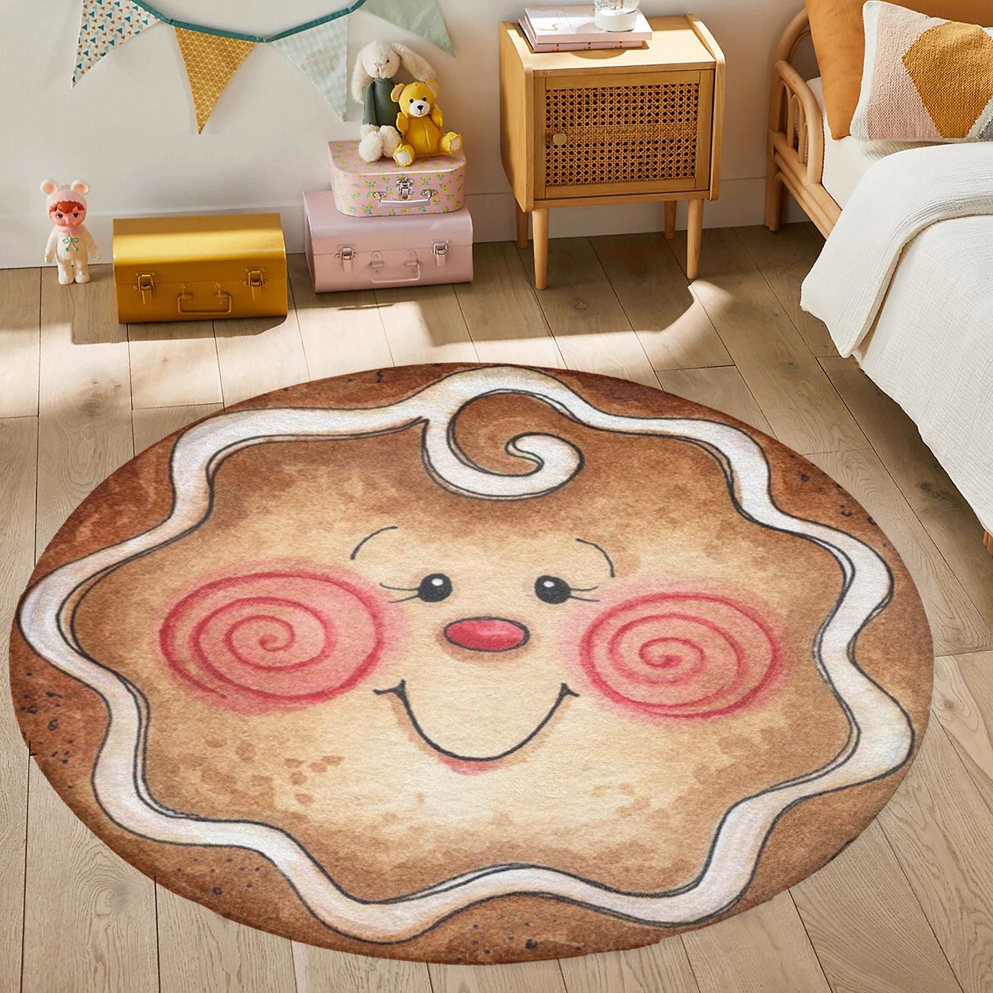 Gingerbread Face Round Rug