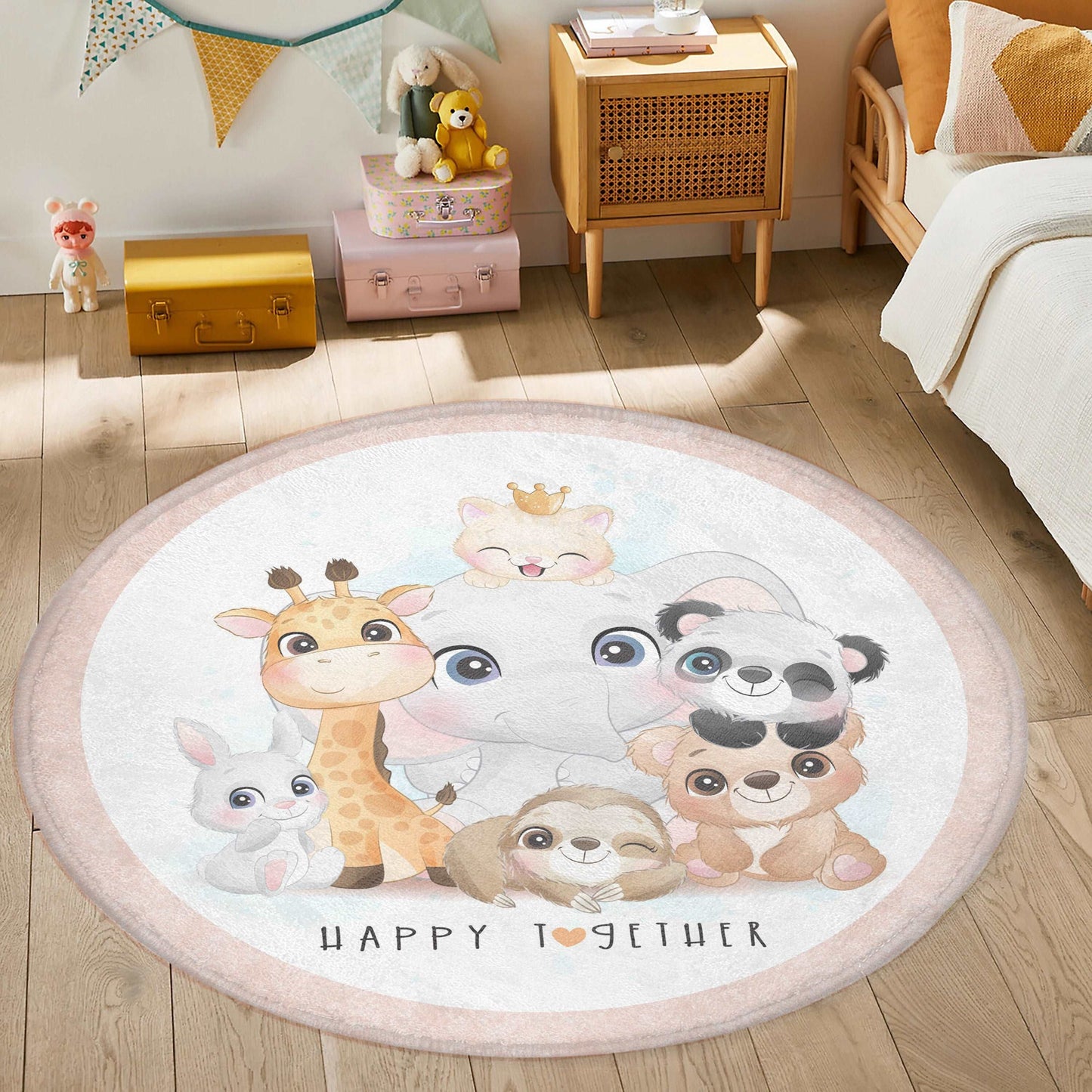 Happy Together Safari Animals Round Rug