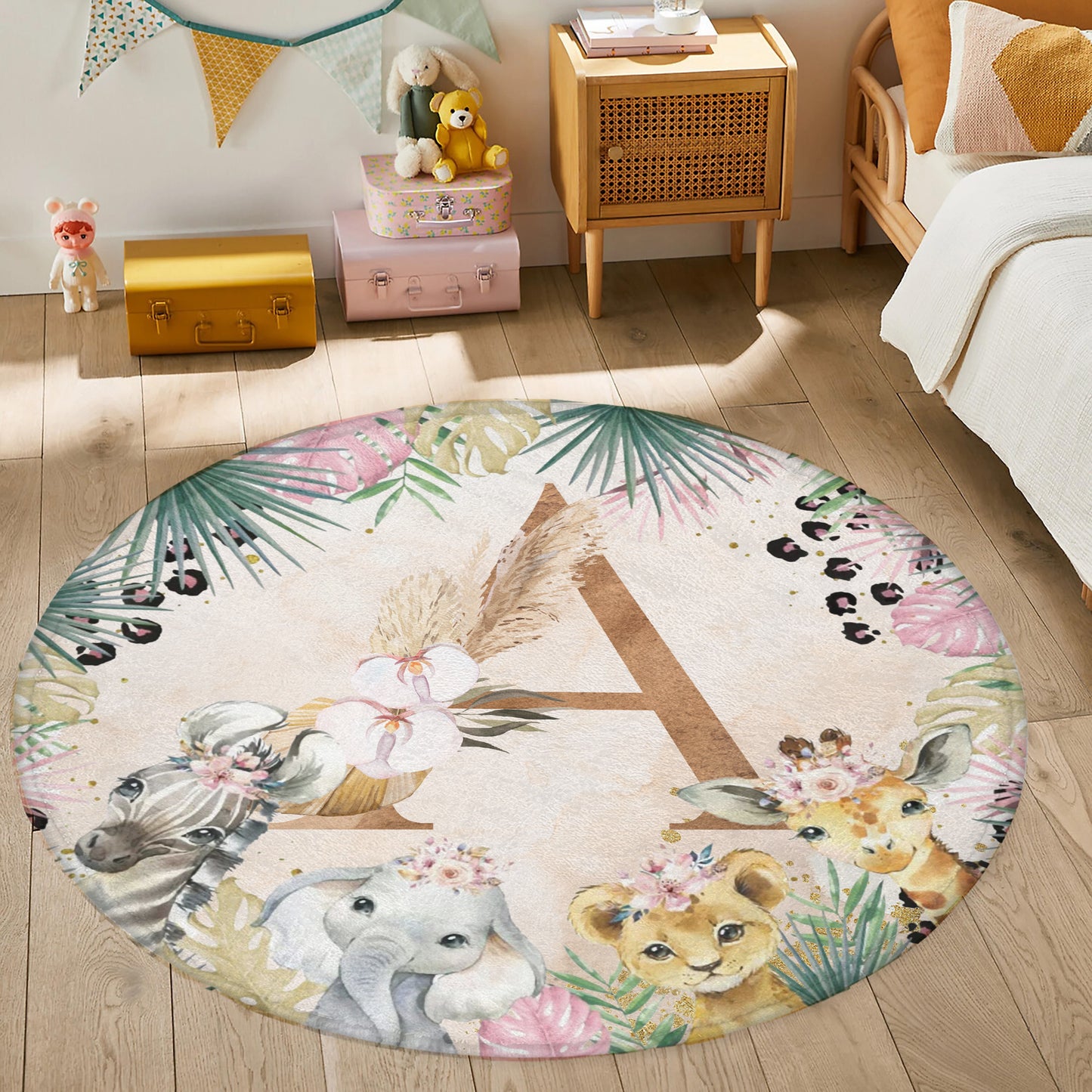 Boho Safari Animals Round Rug
