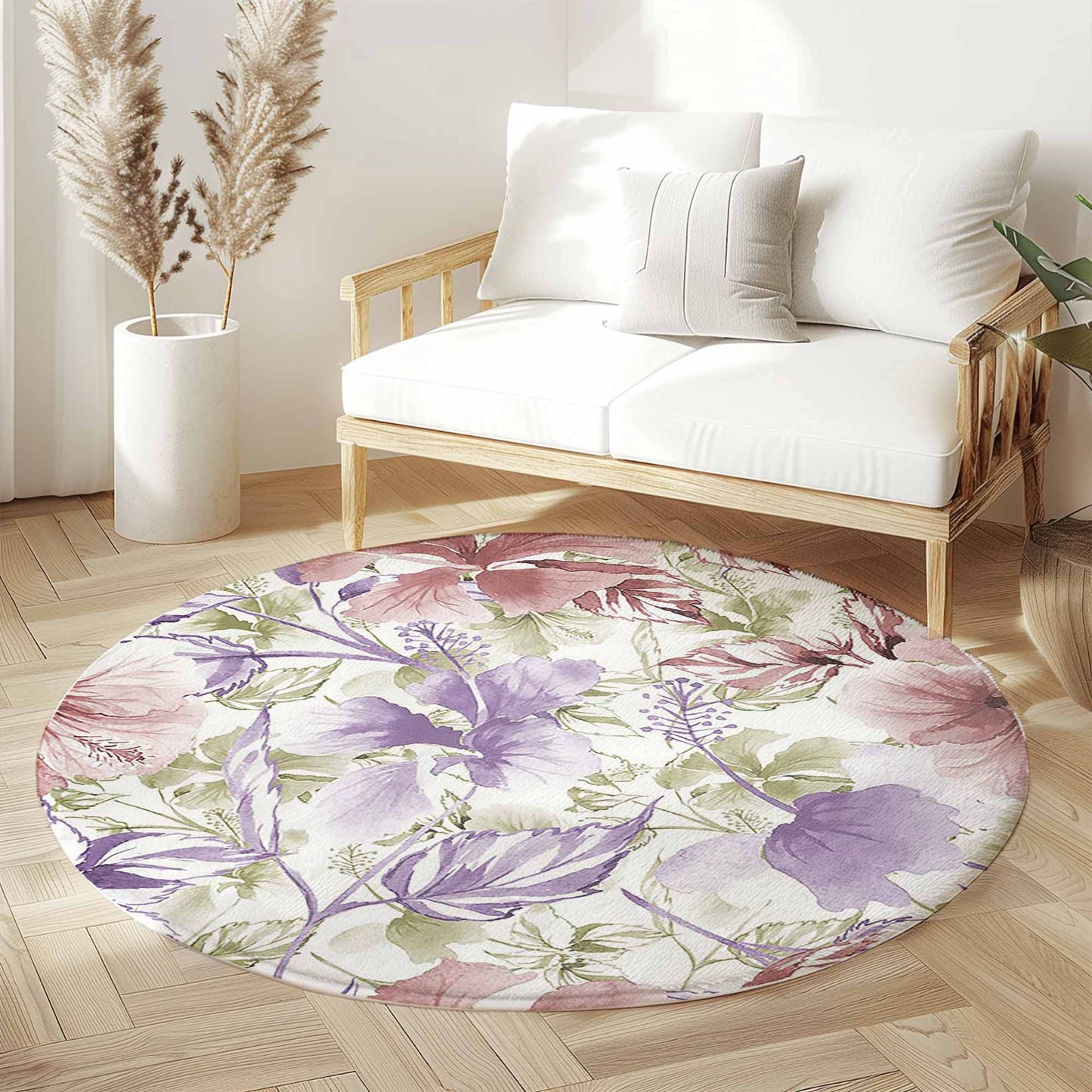 Purple Red Floral Round Rug